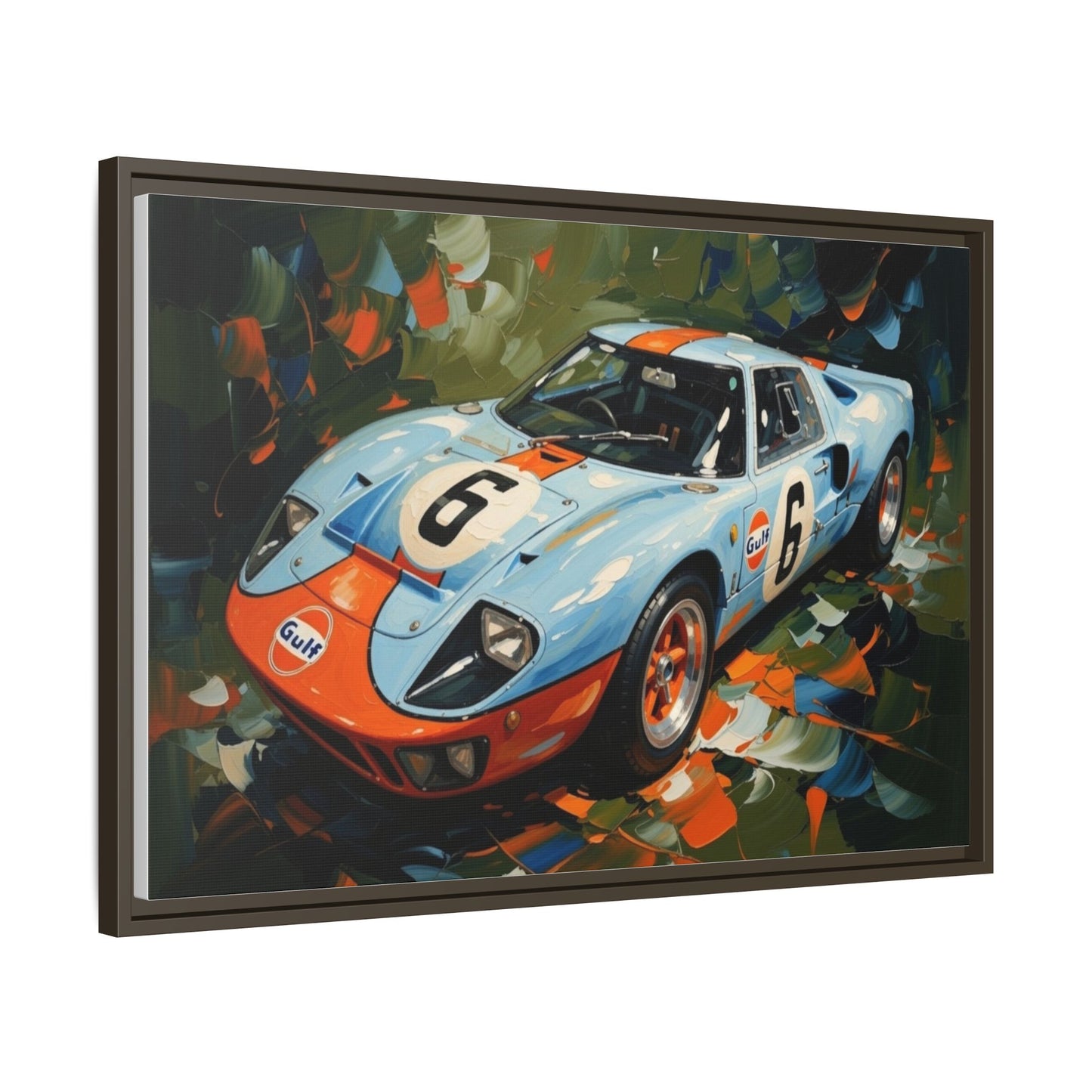 Gulf Racing GT40 Matte Framed Canvas — Vintage Sports Car Wall Art