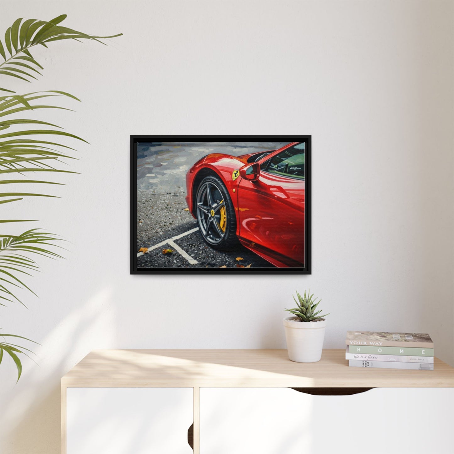 Framed Matte Canvas: Red Sports Car Close-Up Art Print