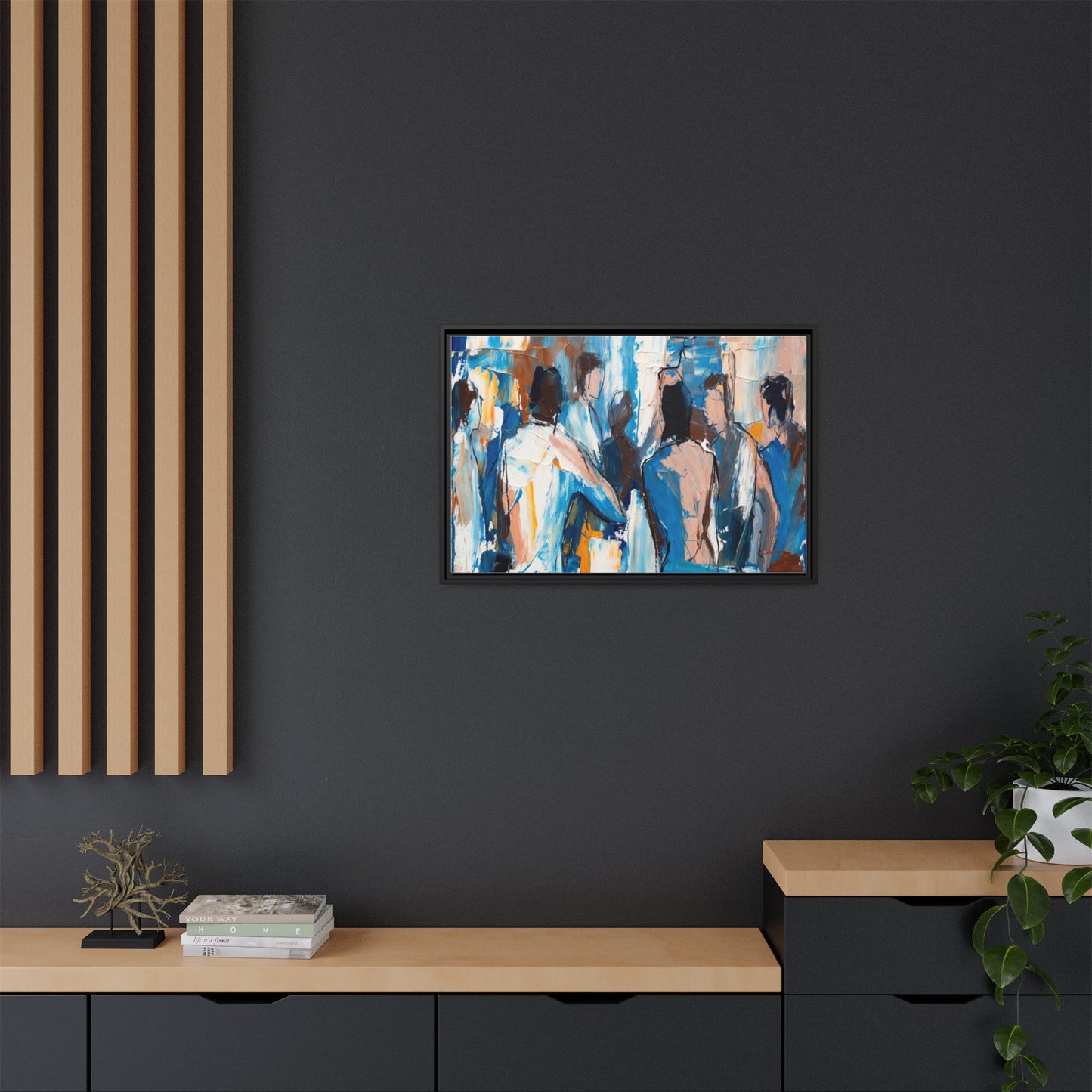 Abstract Coastal Figures Matte Canvas Framed Wall Art
