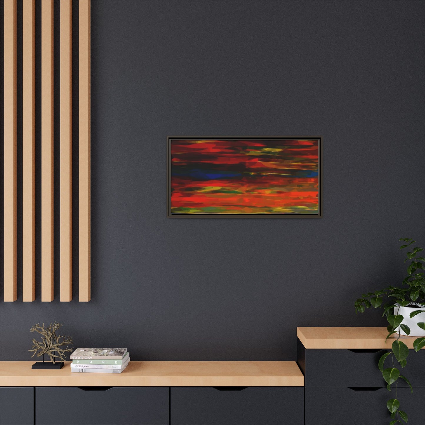Abstract Multi-Color Matte Canvas Framed Wall Art — Bold Red & Blue Modern Painting