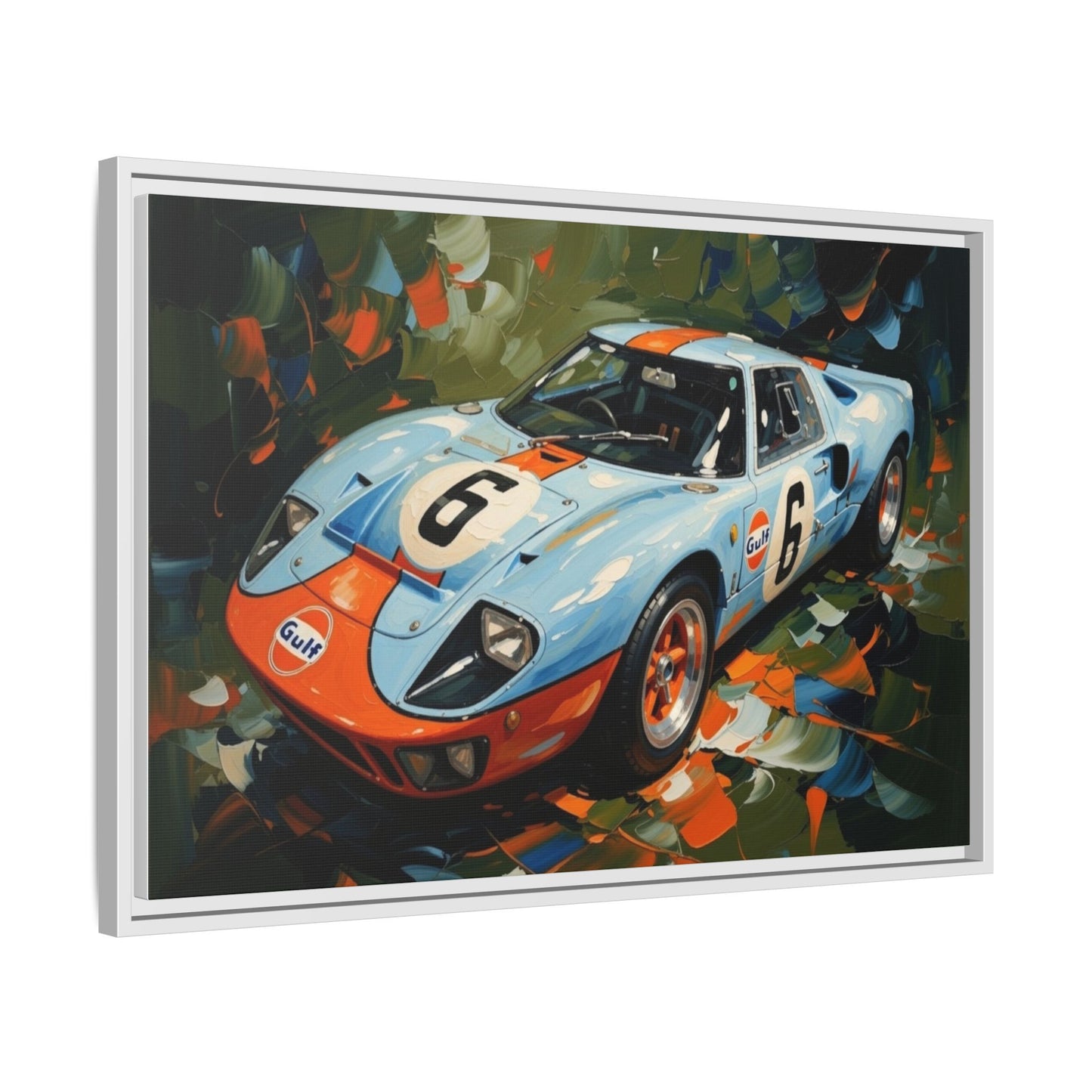 Gulf Racing GT40 Matte Framed Canvas — Vintage Sports Car Wall Art