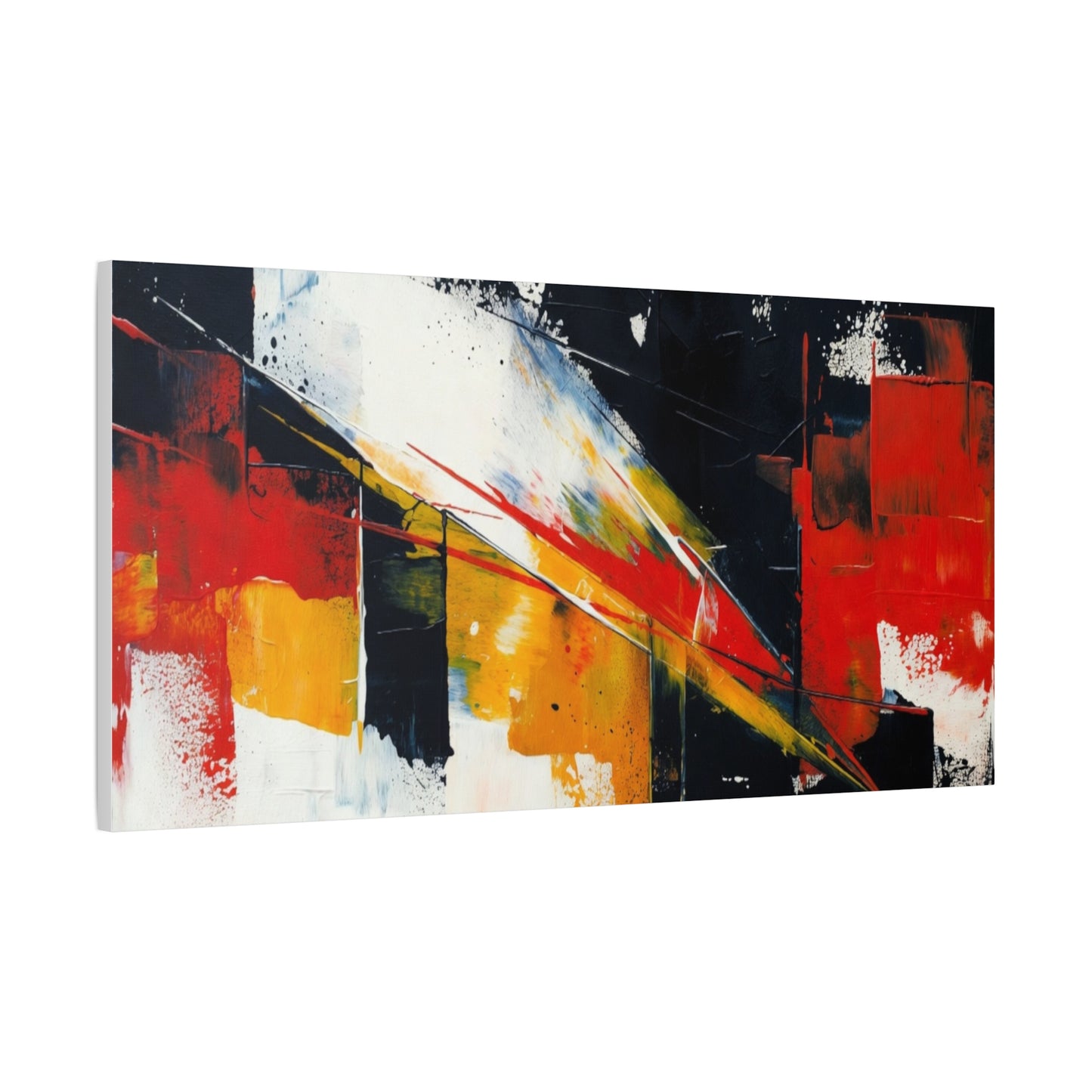 Abstract Geometric Canvas Art — Bold Red & Black Modern Wall Painting