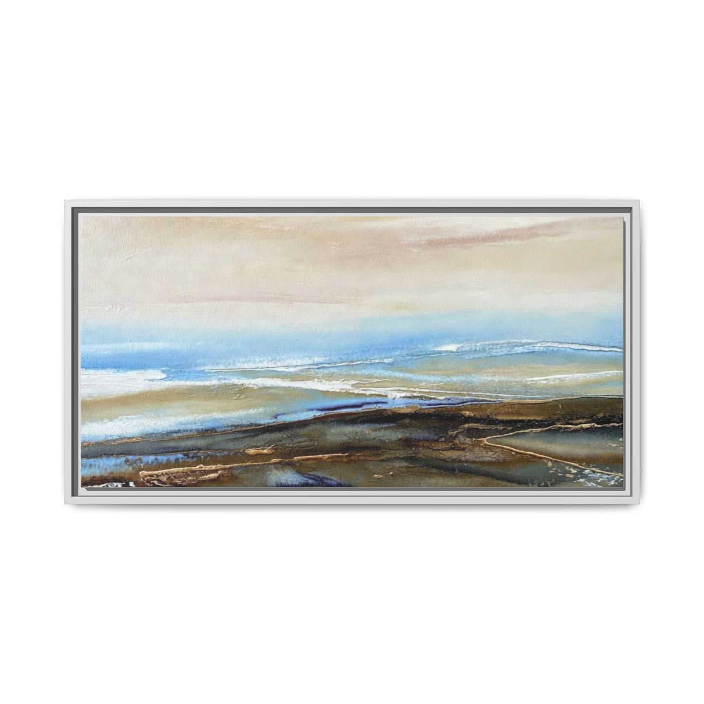 Framed Abstract Seascape Matte Canvas — Coastal Blue & Earth Tone Wall Art