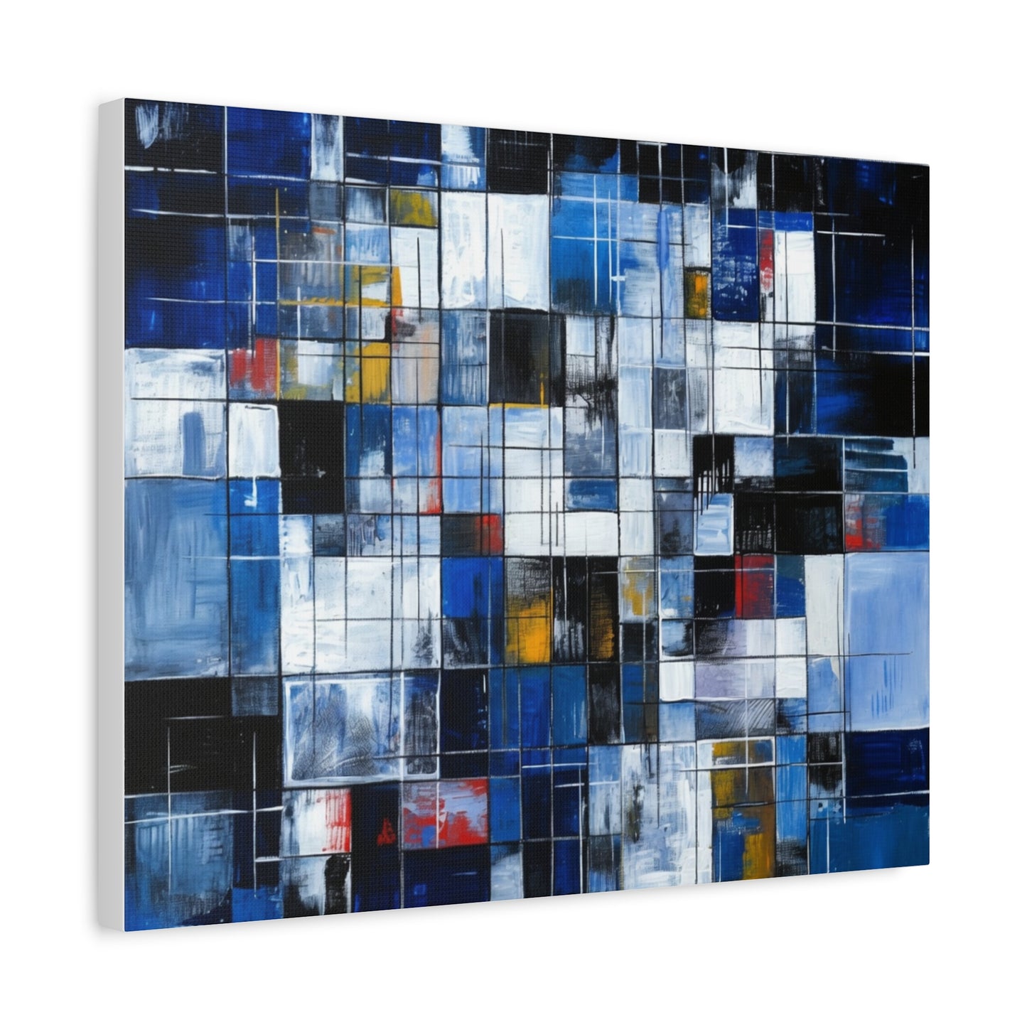 Abstract Blue Grid Matte Stretched Canvas Wall Art (1.25")