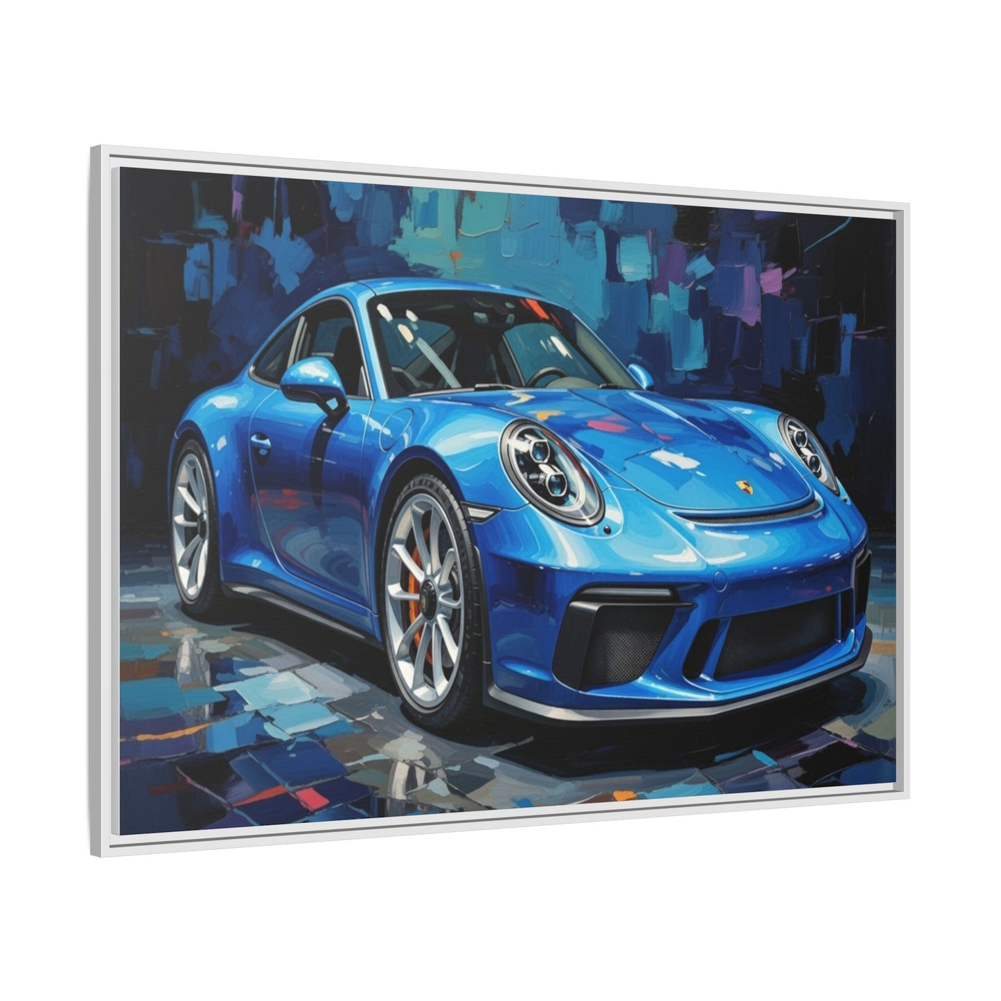 Blue Sports Car Matte Canvas Framed Print — Modern Automotive Wall Art