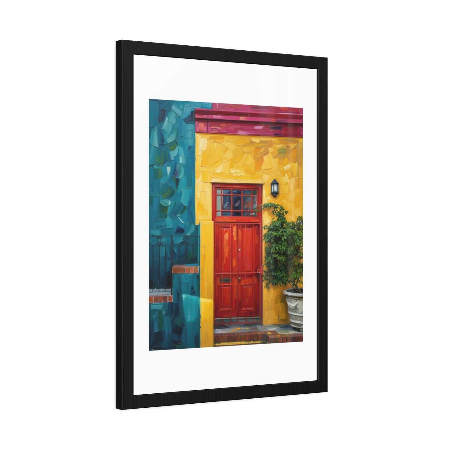 Framed Art Print - Vibrant Red Door Street Scene Poster