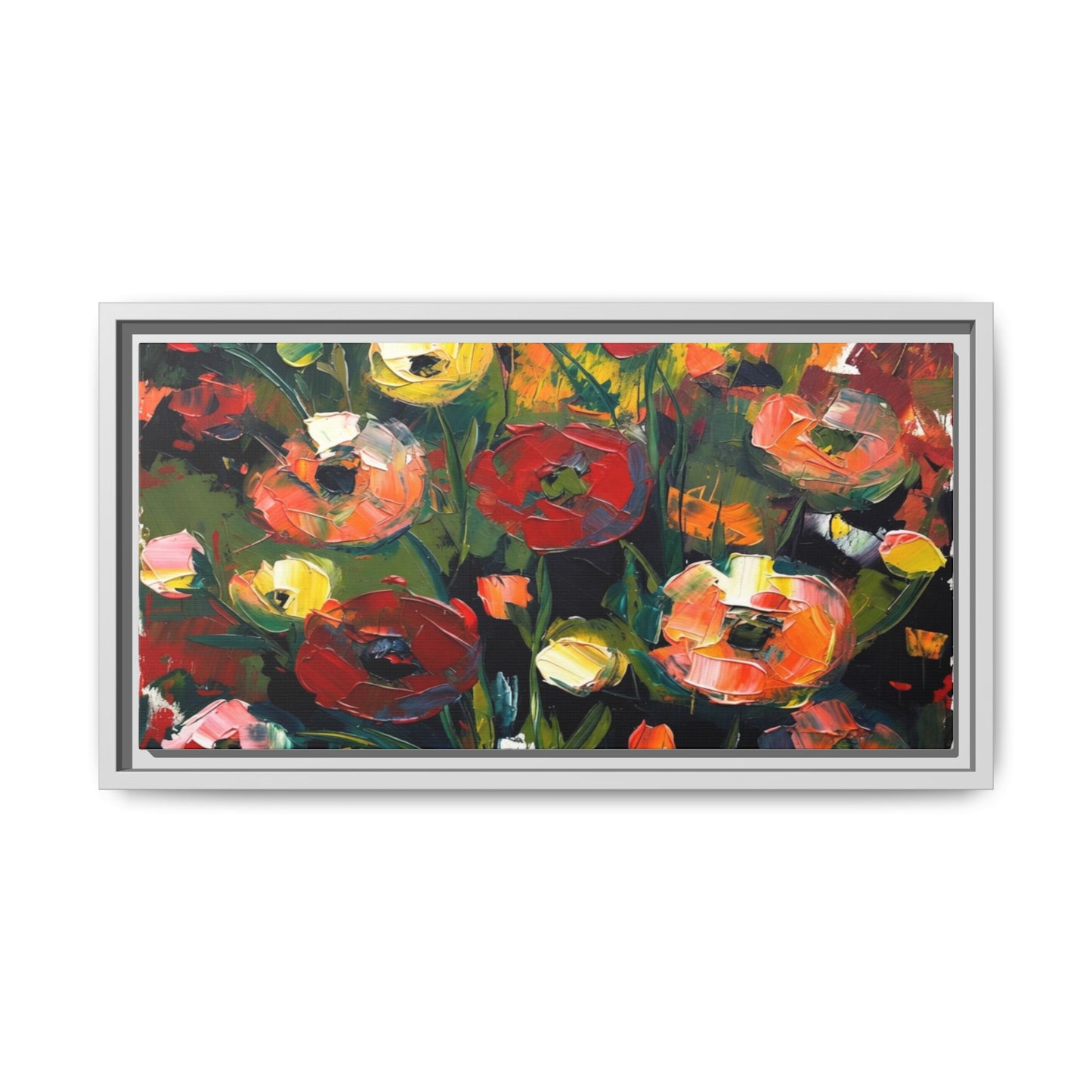 Framed Floral Canvas Print — Vibrant Abstract Poppies Wall Art