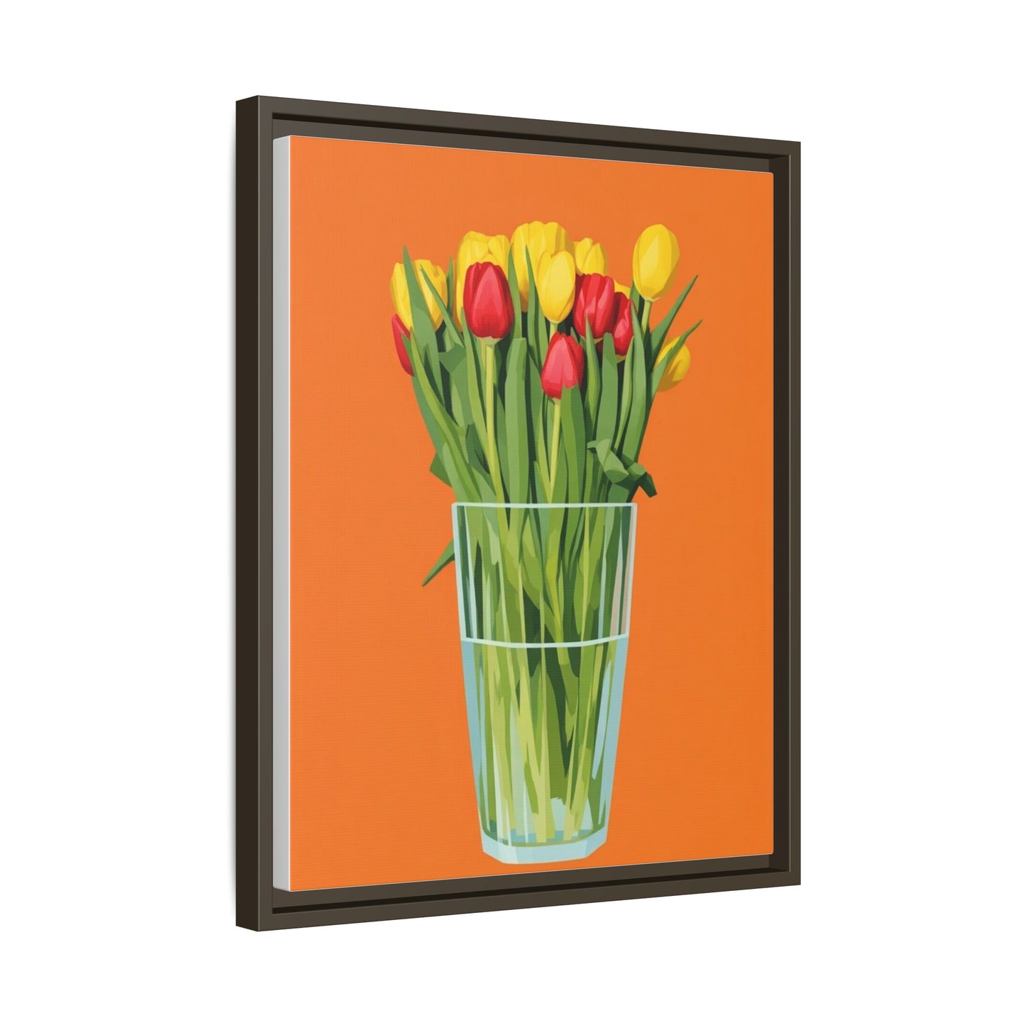 Framed Tulip Canvas Print — Colorful Tulips in Glass Vase