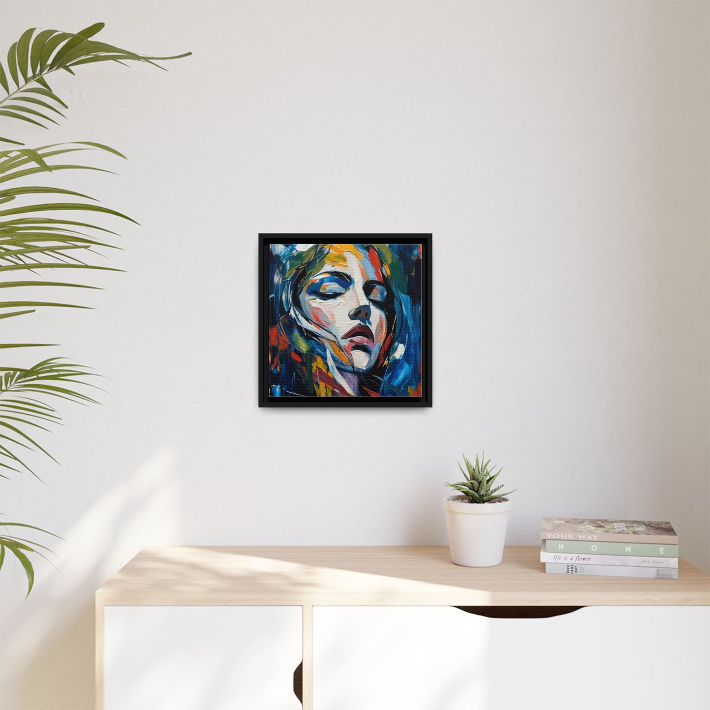 Abstract Colorful Woman Portrait — Framed Matte Canvas Wall Art