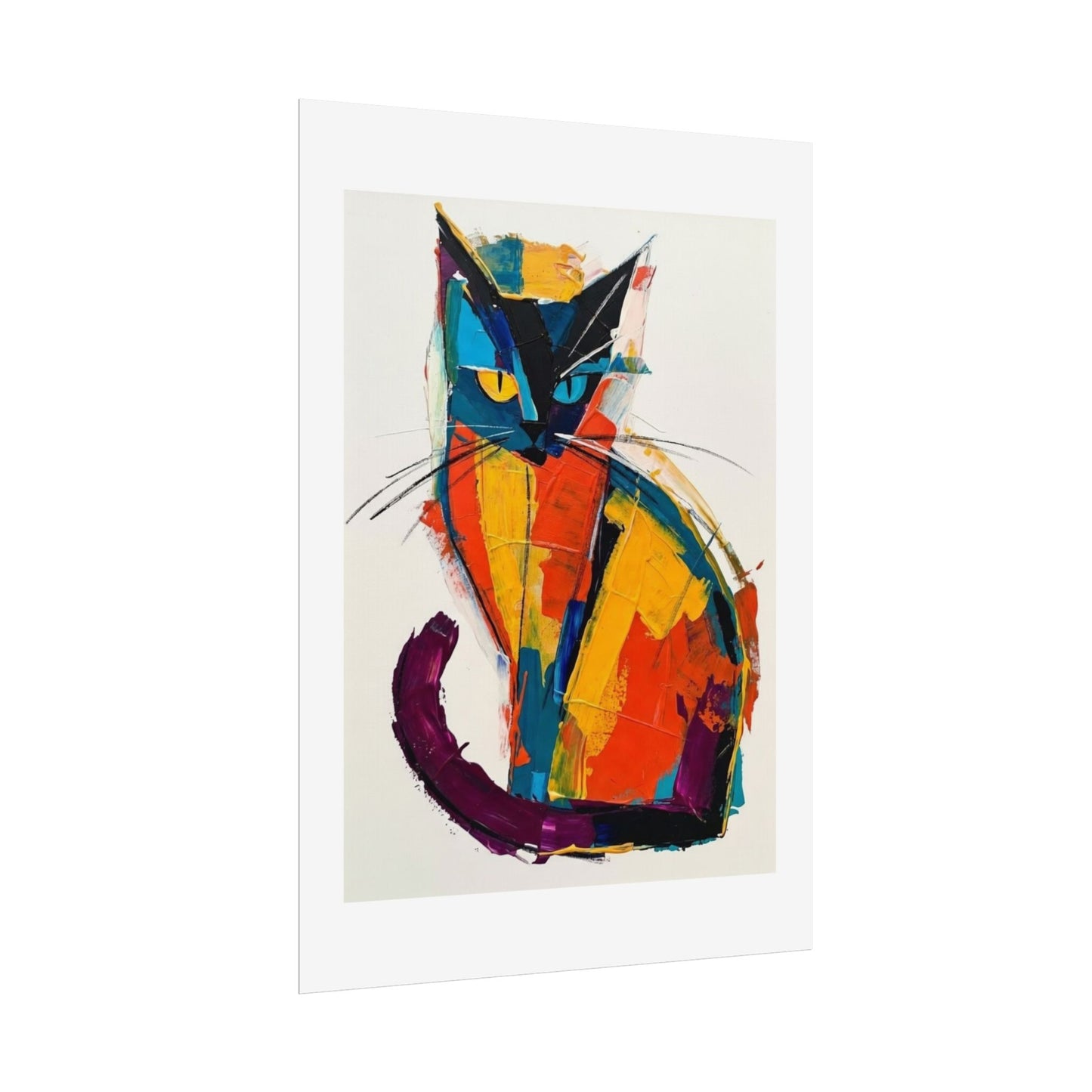 Colorful Abstract Cat Poster — Modern Rolled Art Print