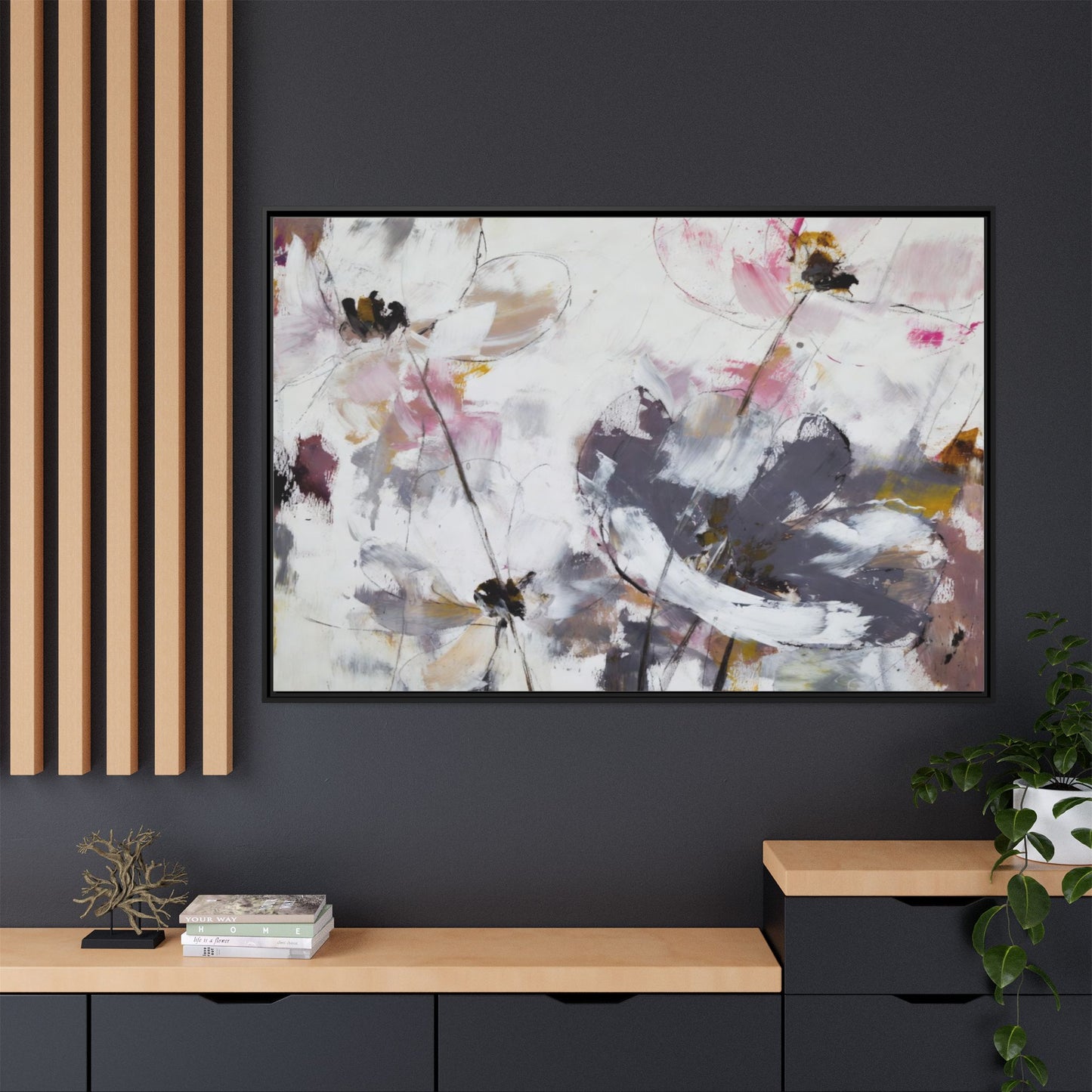 Abstract Floral Matte Canvas Framed Wall Art — Soft Watercolor Blooms