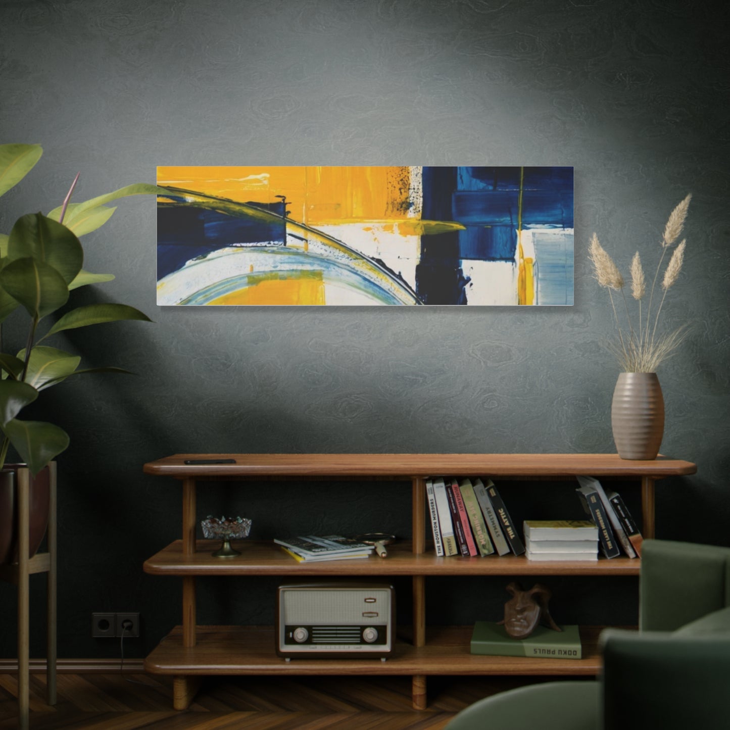 Abstract Blue & Yellow Arc Matte Canvas Wall Art - Stretched 1.25"