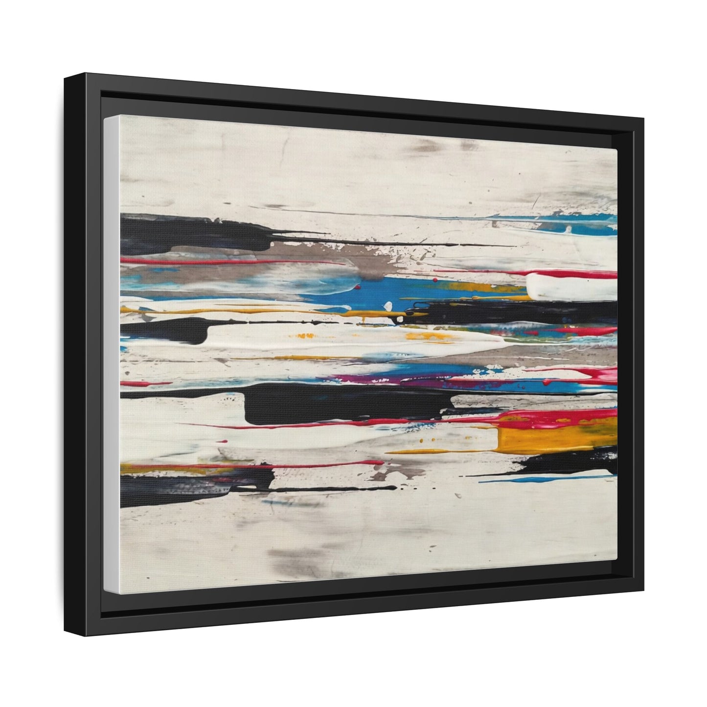 Abstract Multi-Color Framed Canvas Wall Art — Modern Horizontal Brushstroke Print