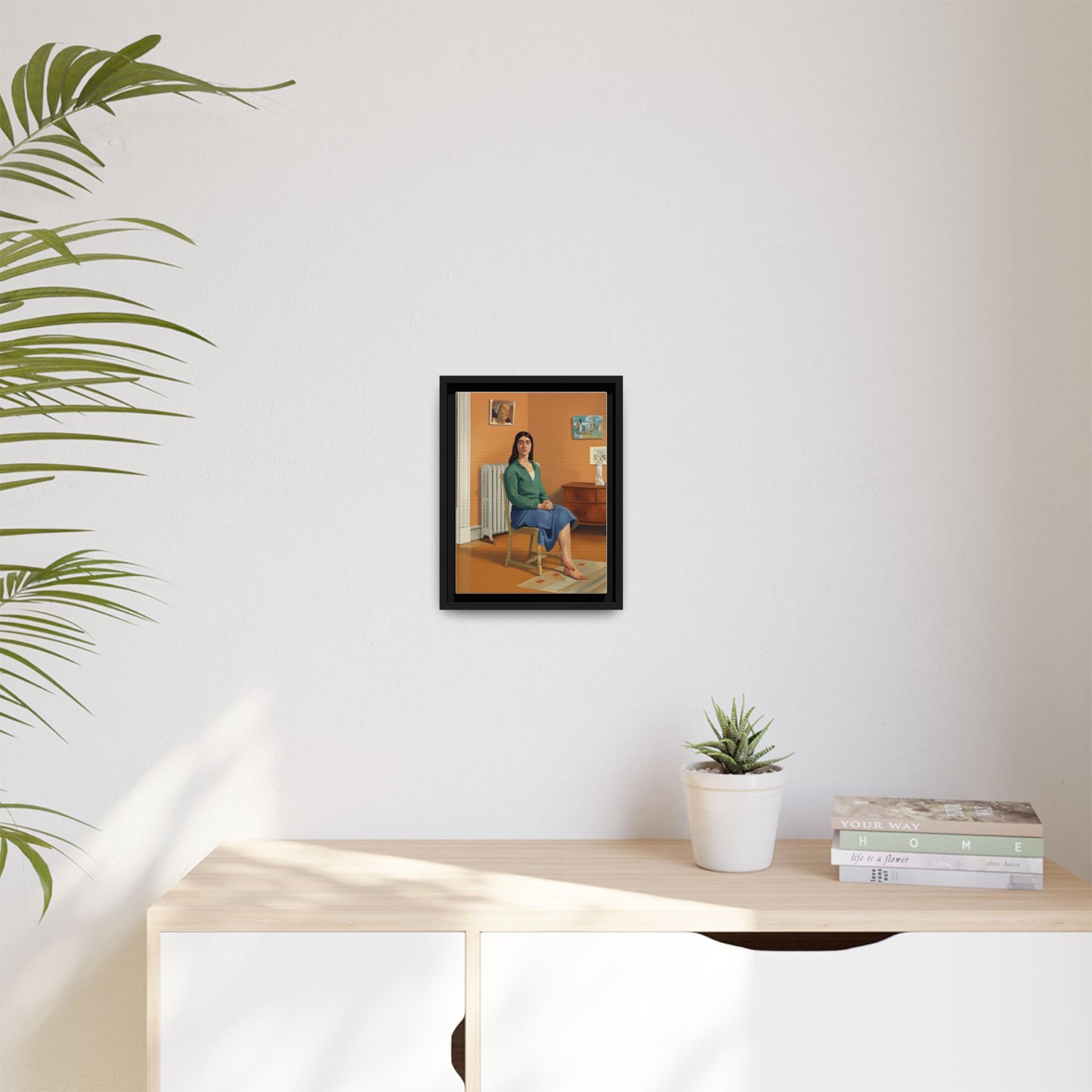 Framed Matte Canvas Print — Woman Seated in Warm Interior (Midcentury Portrait)