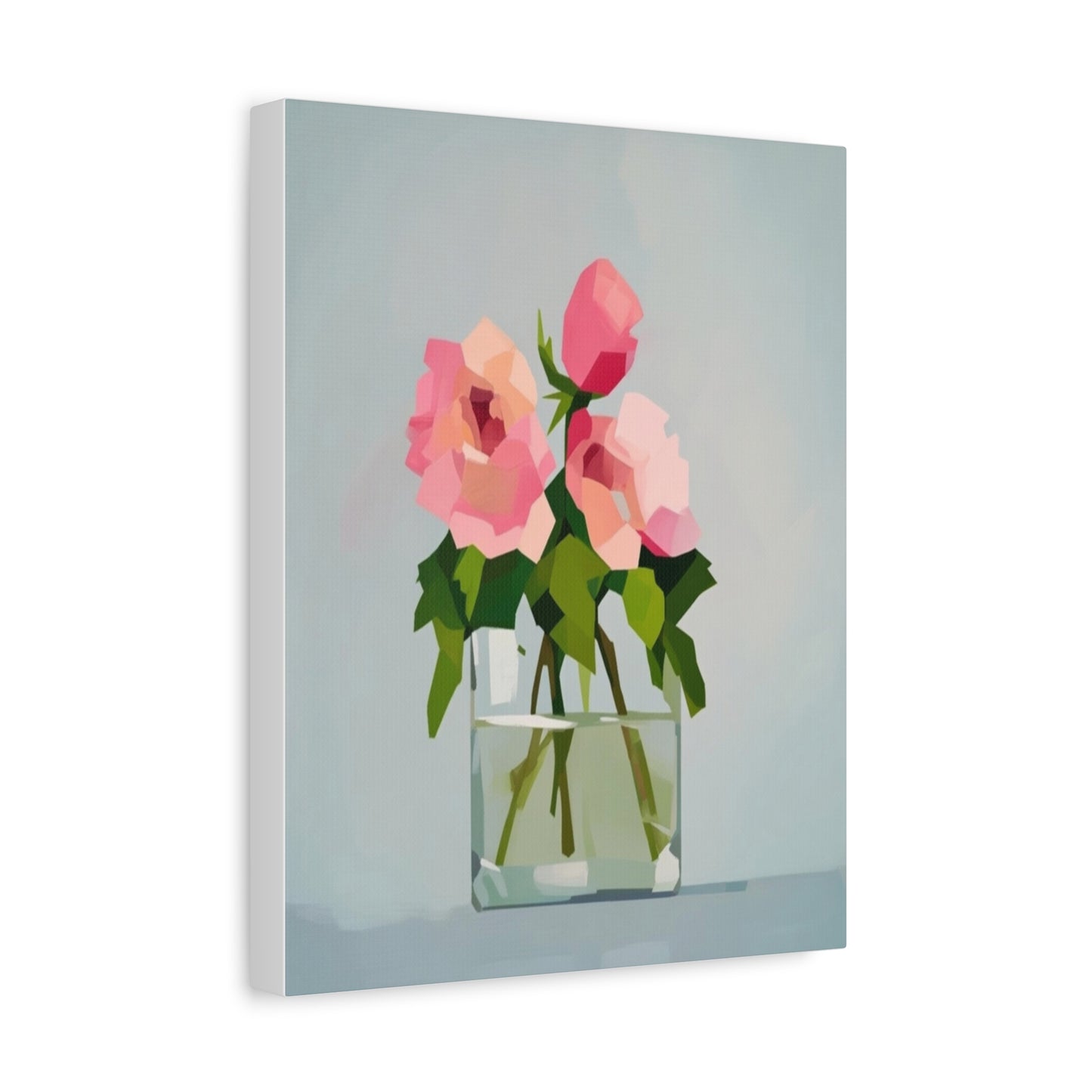 Pink Roses in Square Vase - Matte Stretched Canvas Wall Art