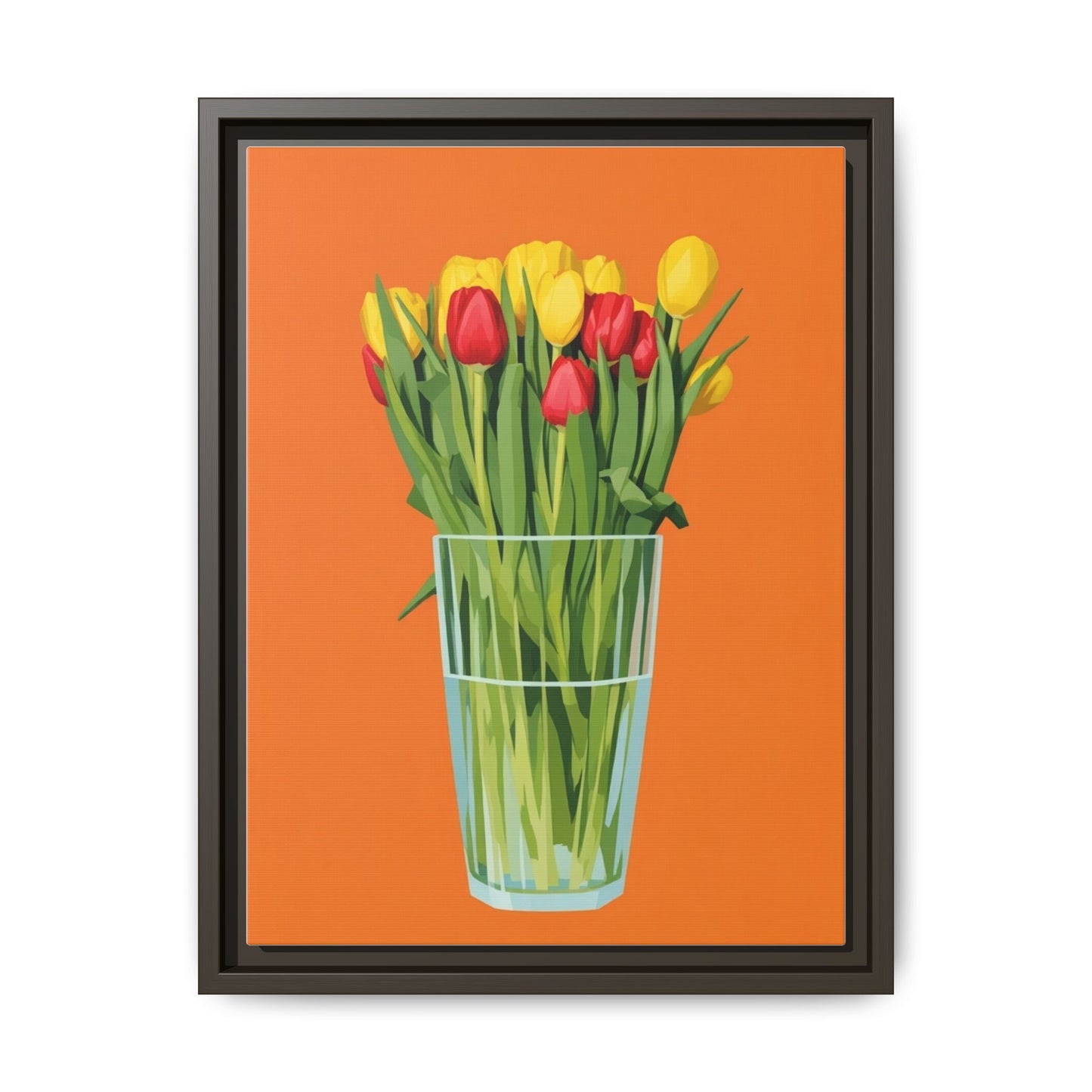 Framed Tulip Canvas Print — Colorful Tulips in Glass Vase