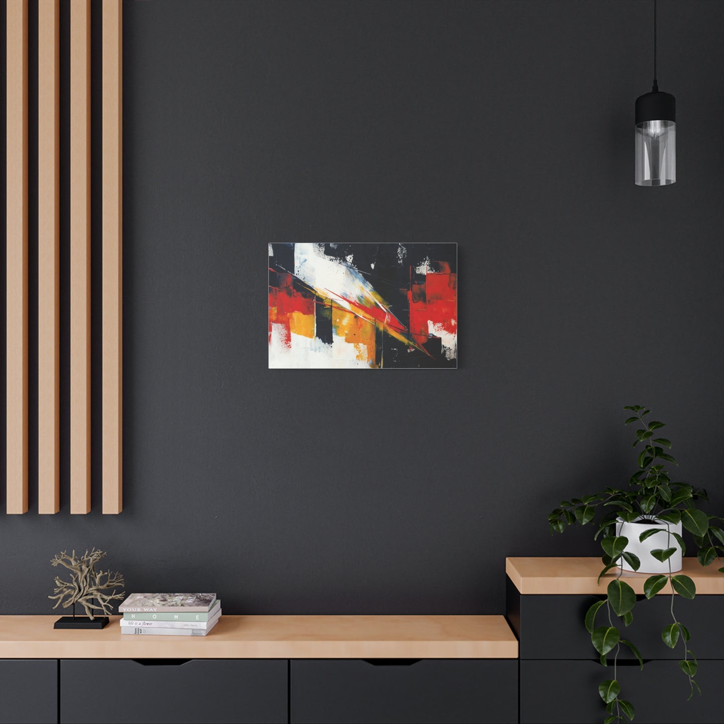 Abstract Geometric Canvas Art — Bold Red & Black Modern Wall Painting