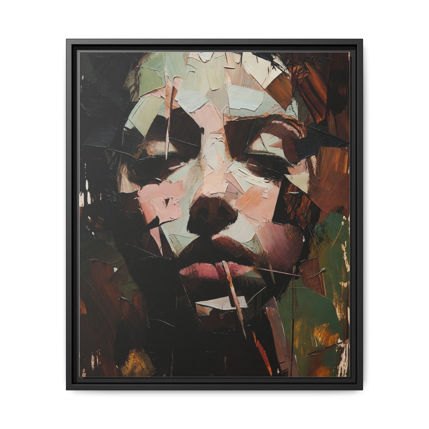 Matte Framed Canvas Art — Abstract Female Portrait, Moody Multicolor