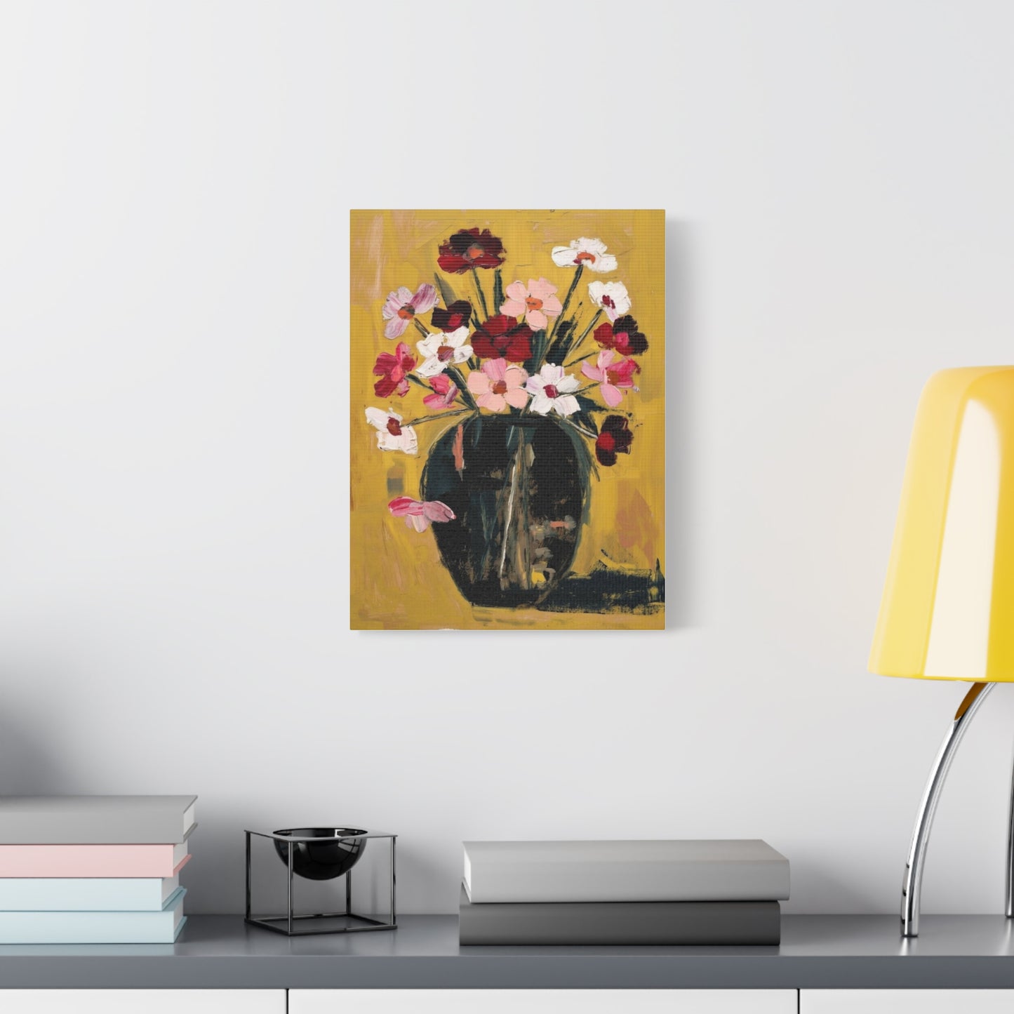 Floral Still Life Canvas Print  Pink & Red Wildflowers in Vase