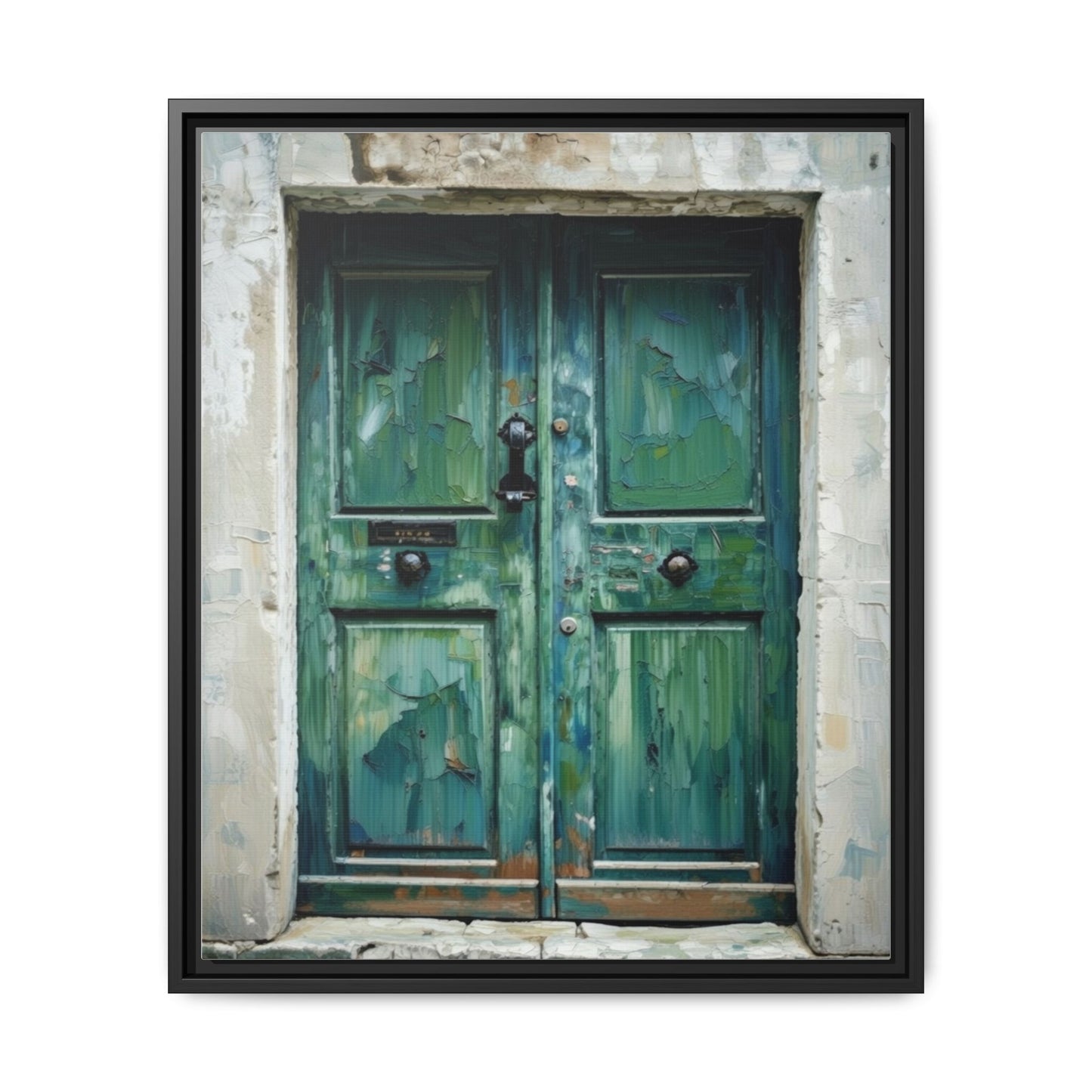 Framed Matte Canvas Art — Weathered Green Door Wall Print