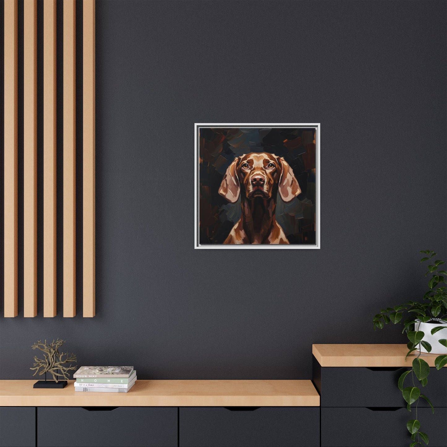Framed Matte Canvas Dog Portrait – Brown Vizsla Wall Art
