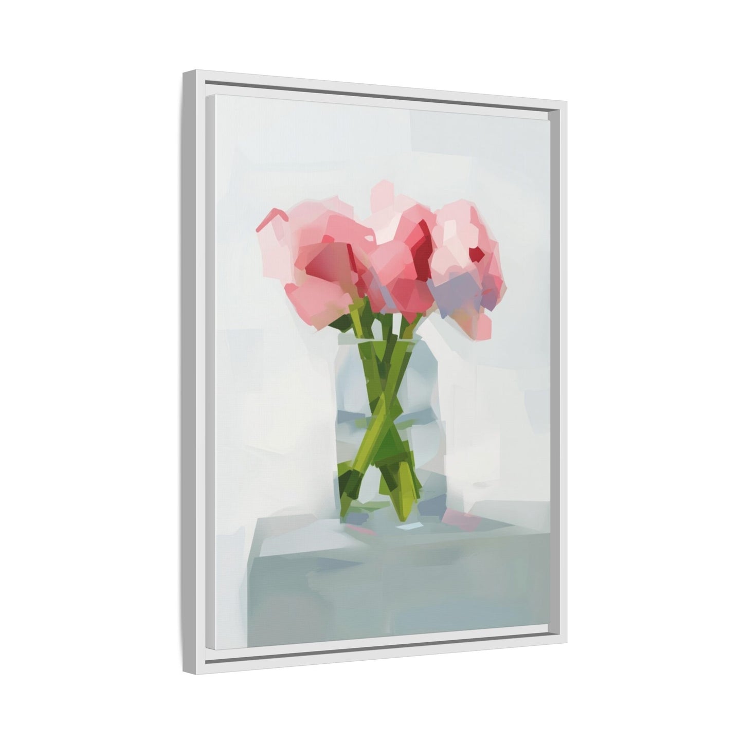 Framed Floral Canvas Art — Pink Peonies in Vase (Matte)