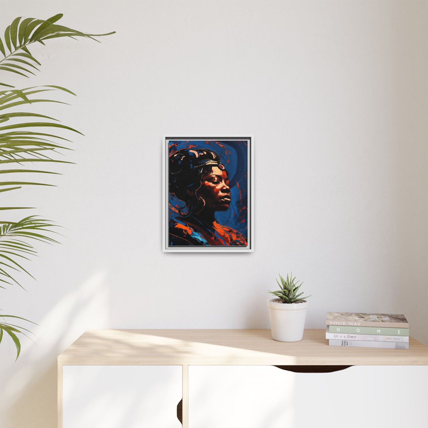 Framed Matte Canvas Art - Vibrant Portrait of a Black Woman (Multi-Color)