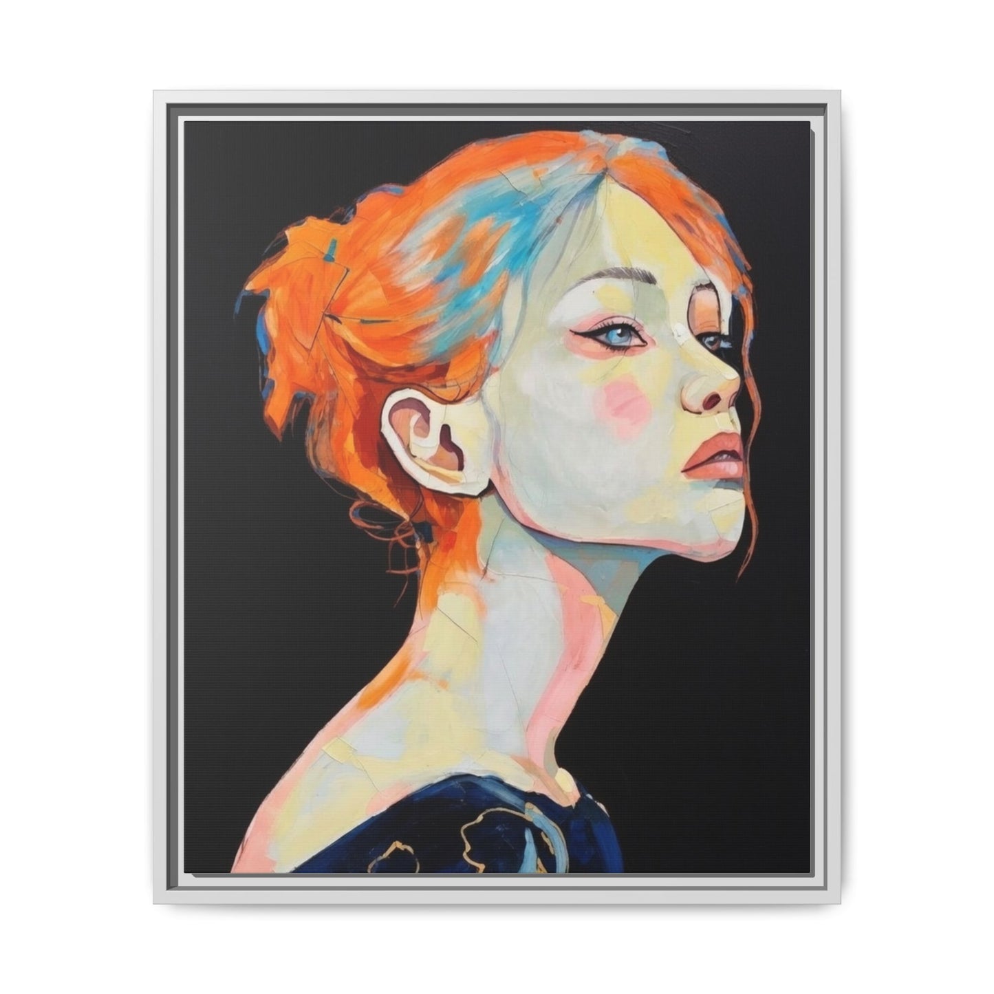 Framed Matte Canvas Portrait — Vibrant Multi‑Color Woman Wall Art