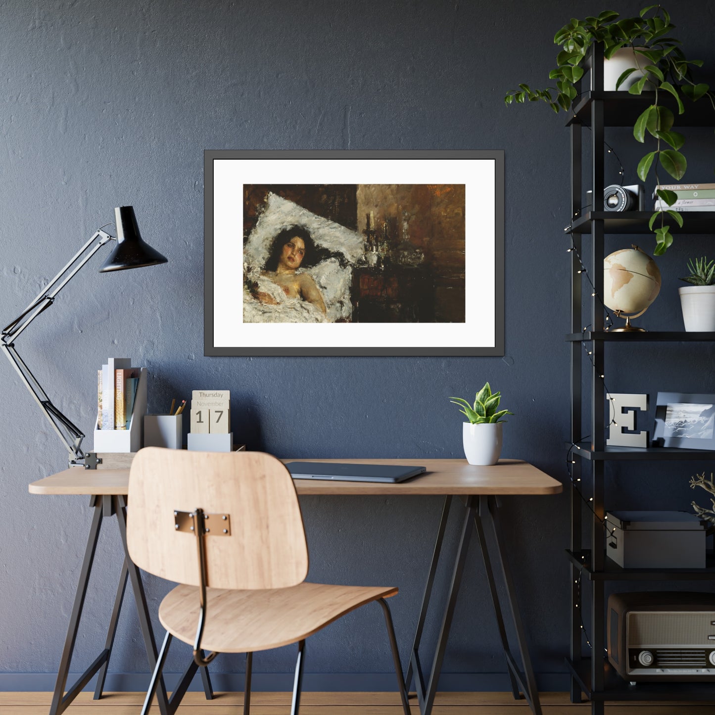 Resting by Antonio Mancini  Framed Poster Wall Art Print