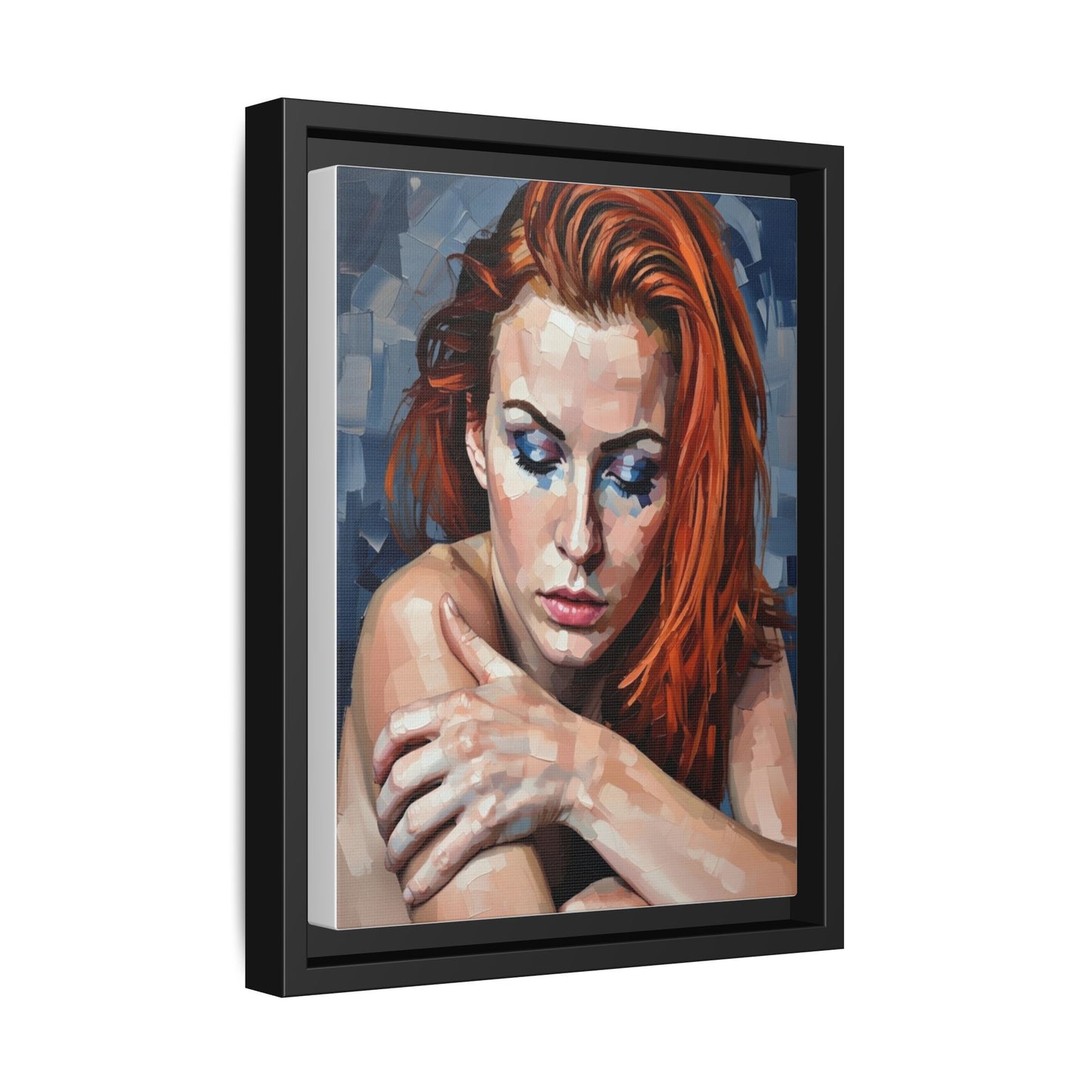 Framed Matte Canvas Art – Contemplative Redhead Portrait