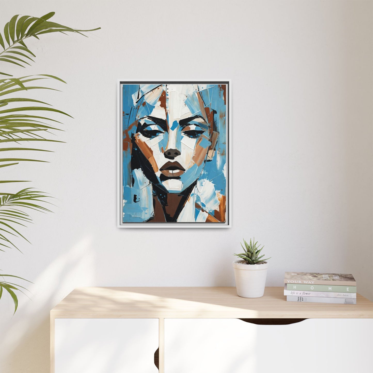 Abstract Blue Face Matte Canvas Wall Art — Framed Modern Portrait Print