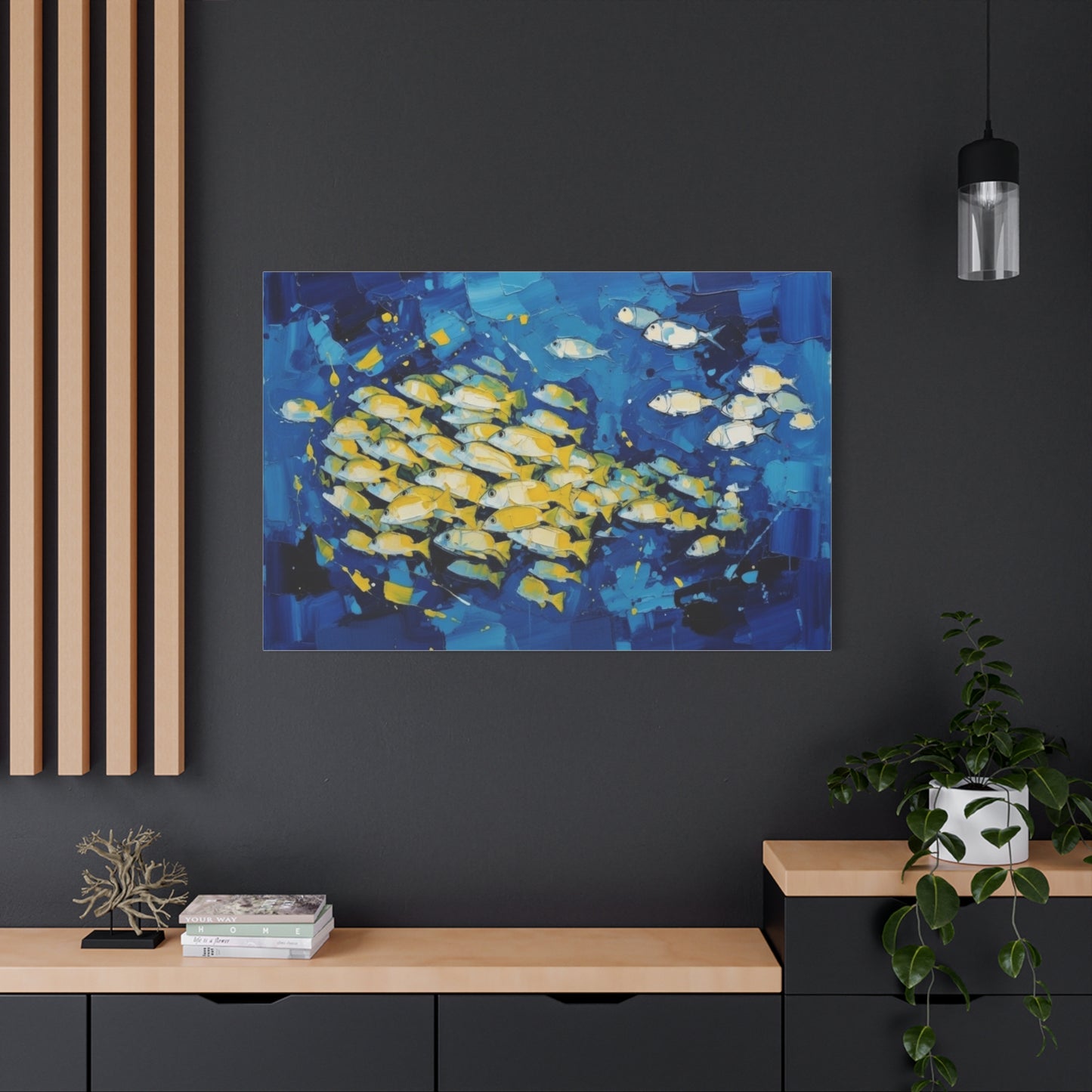 Canvas Wall Art - Blue School of Fish Matte Stretched Canvas