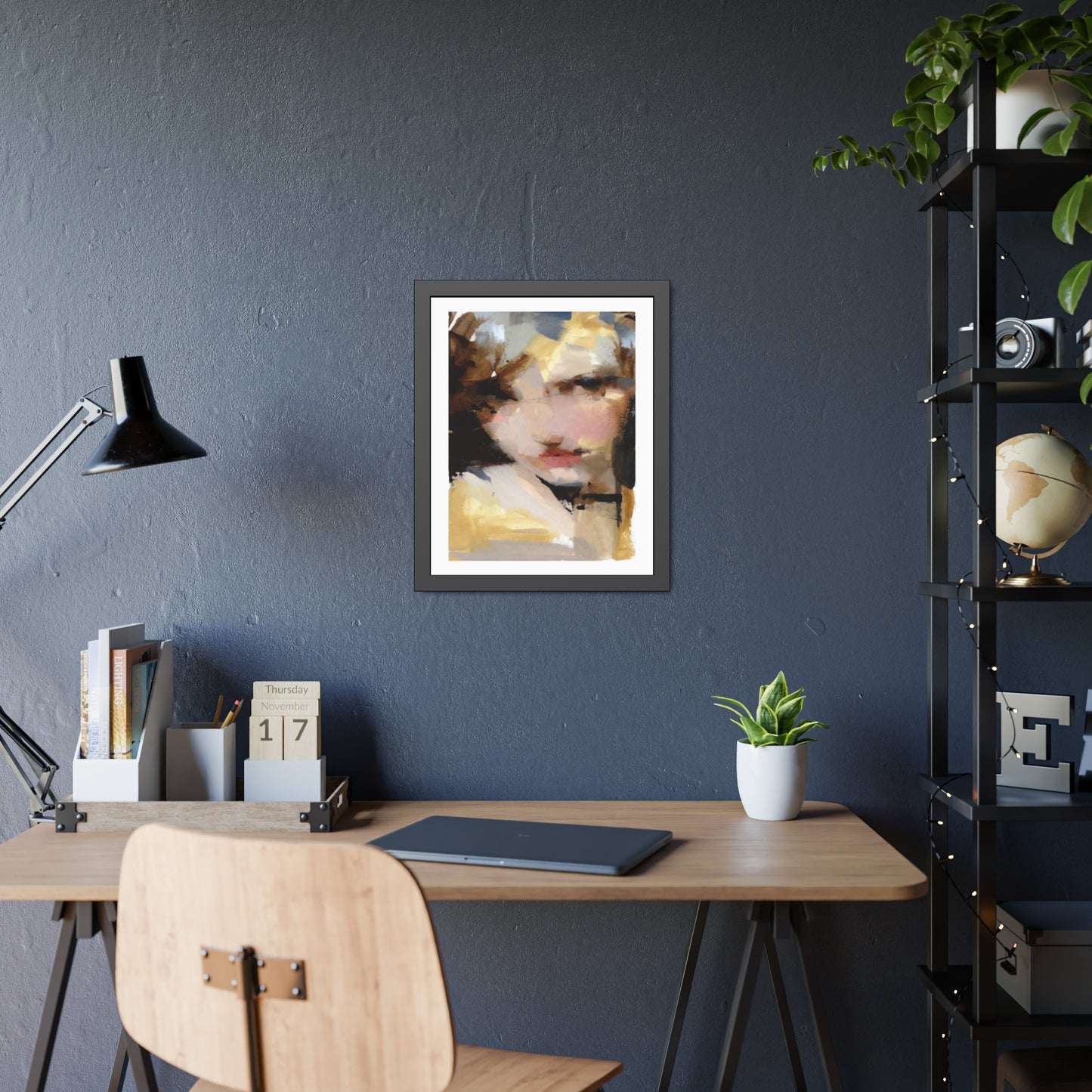 Abstract Portrait Framed Poster – Modern Impressionist Wall Art