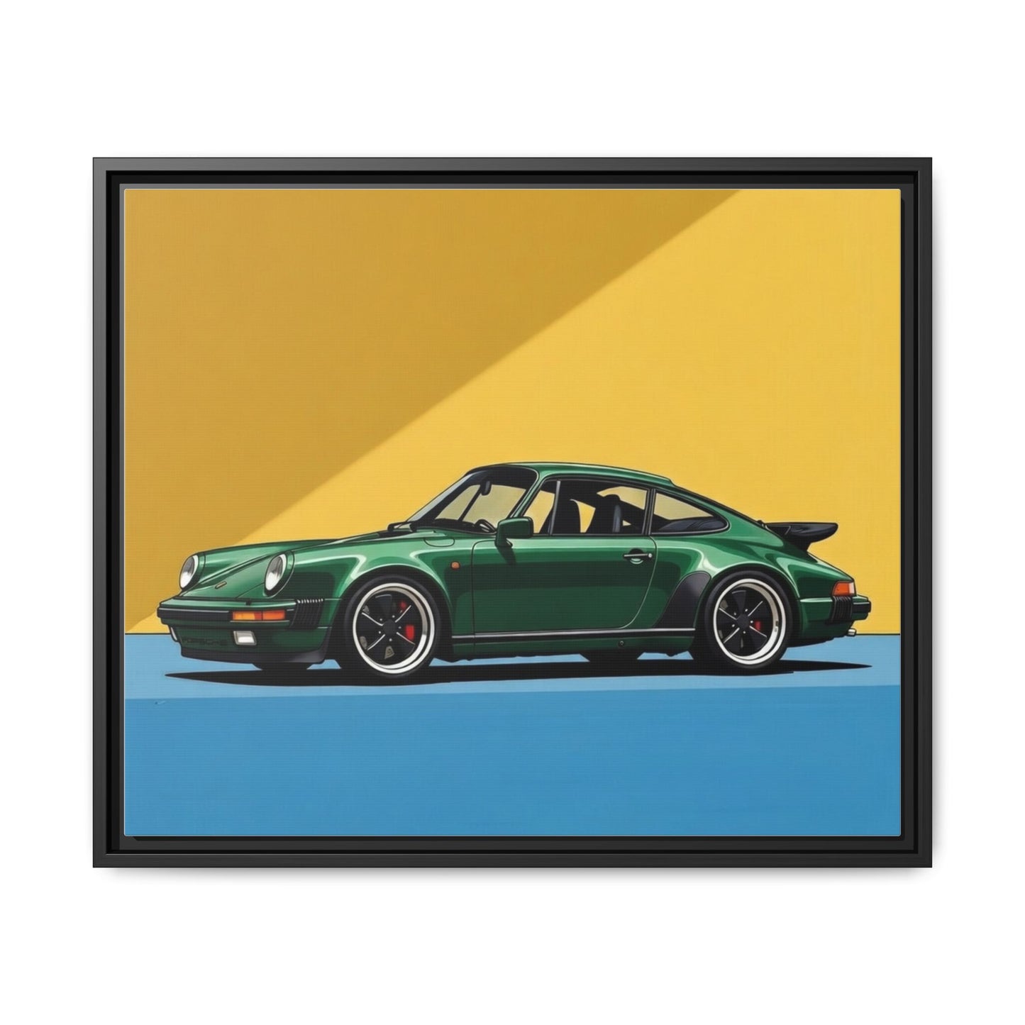 Framed Matte Canvas — Green Sports Car Wall Art