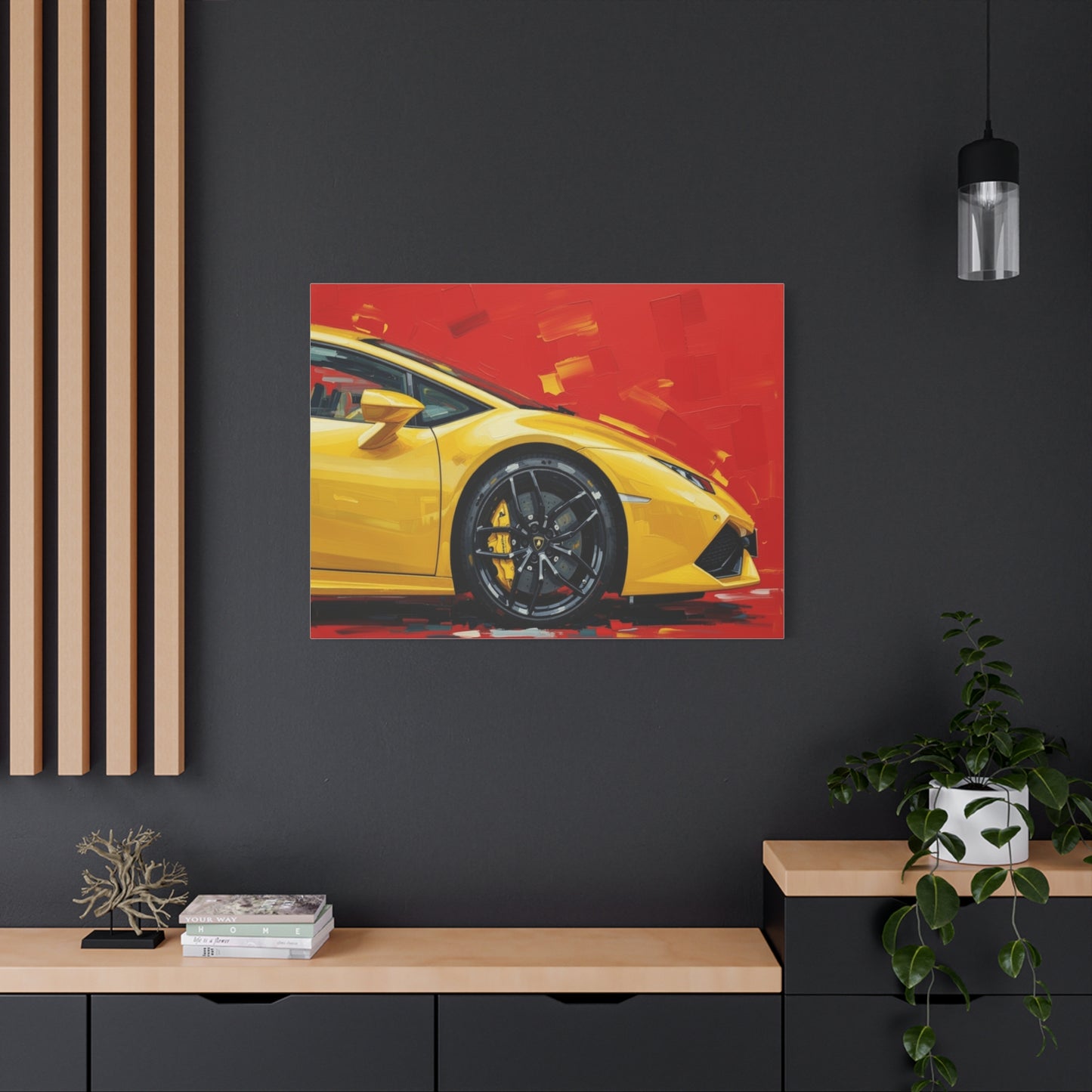 Yellow Sports Car Canvas Print - Modern Automotive Wall Art (Matte Stretched)