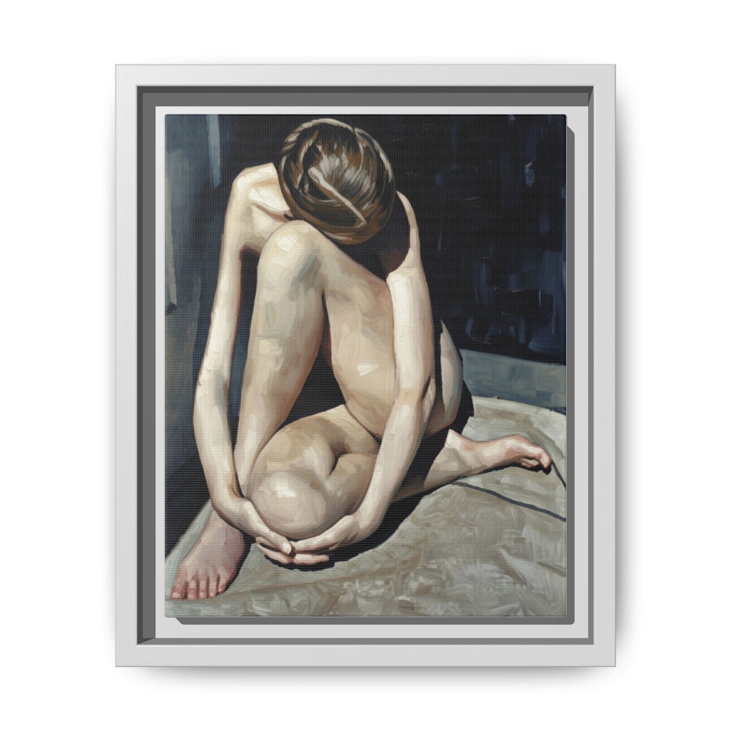 Framed Matte Canvas Print Contemplative Nude Figure Art