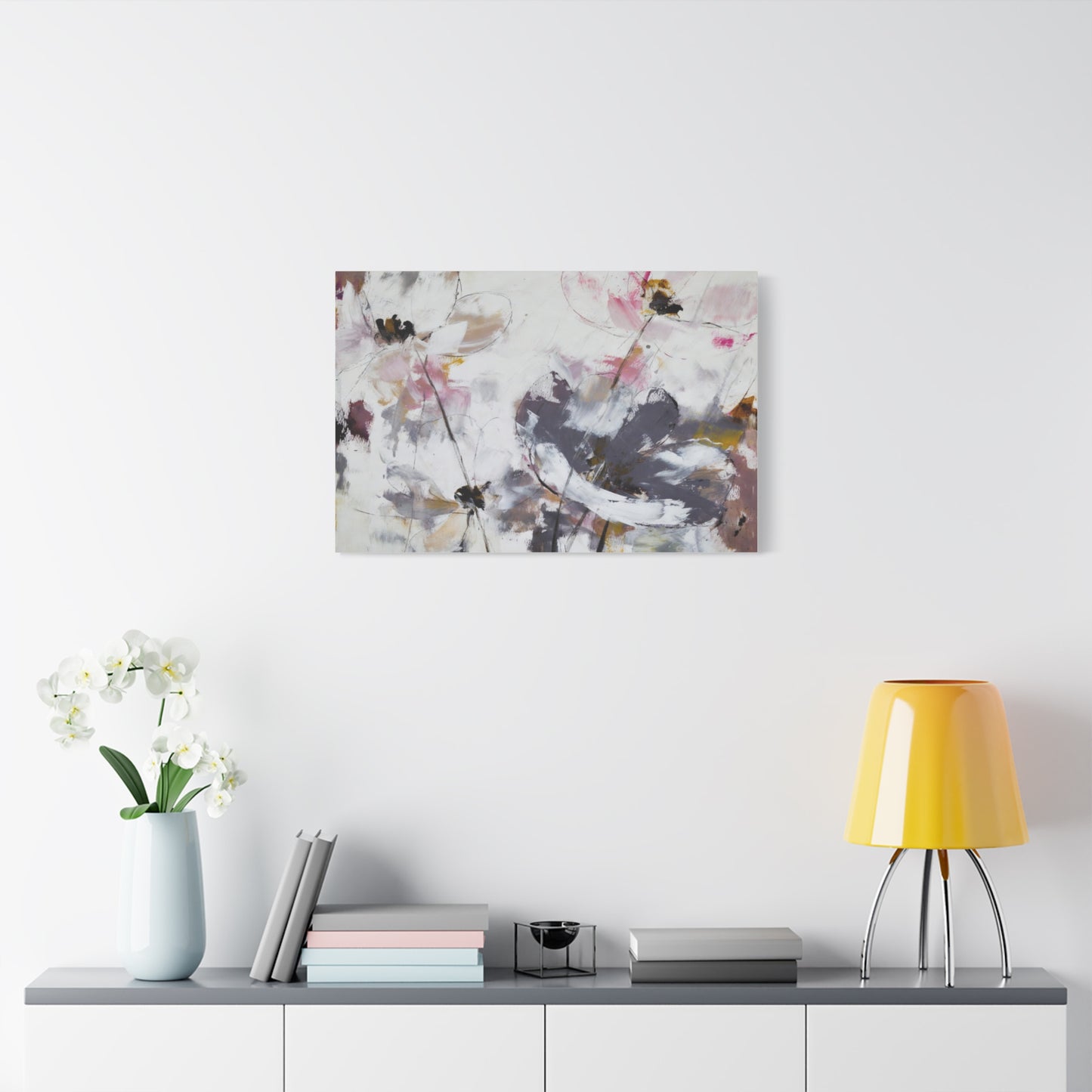 Abstract Floral Canvas Wall Art — Soft Neutral Blossoms Matte Stretched Canvas