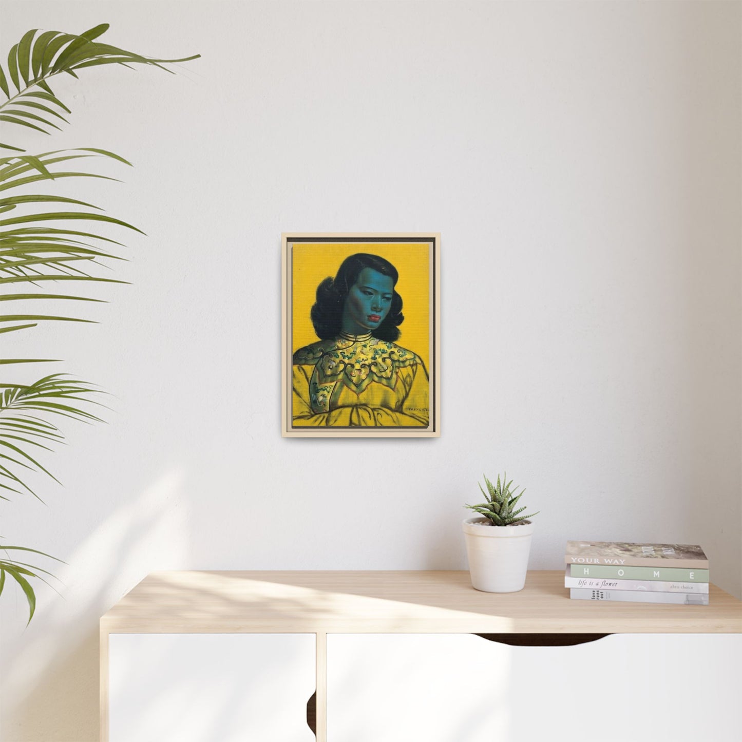 Framed Matte Canvas Art Print — Vintage Portrait with Yellow Background