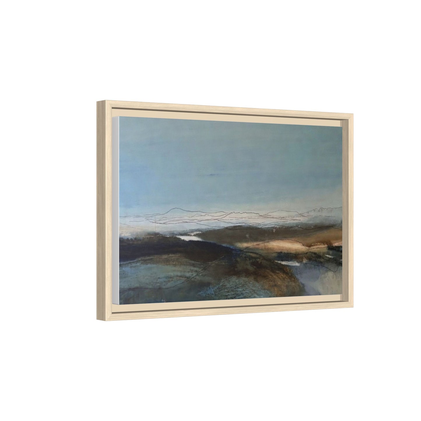 Framed Matte Canvas Wall Art — Serene Abstract Blue Landscape