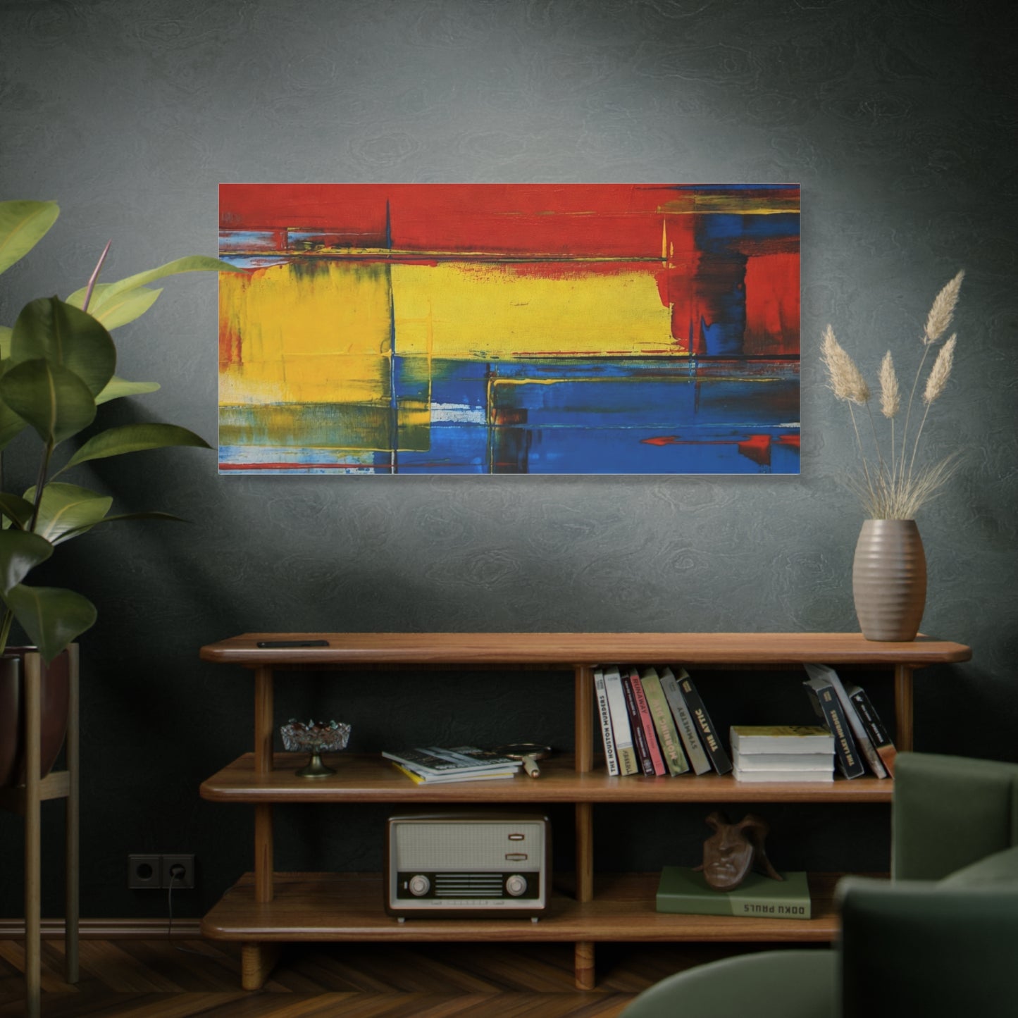 Abstract Color Block Matte Canvas Wall Art — Red, Yellow & Blue Stretched Canvas