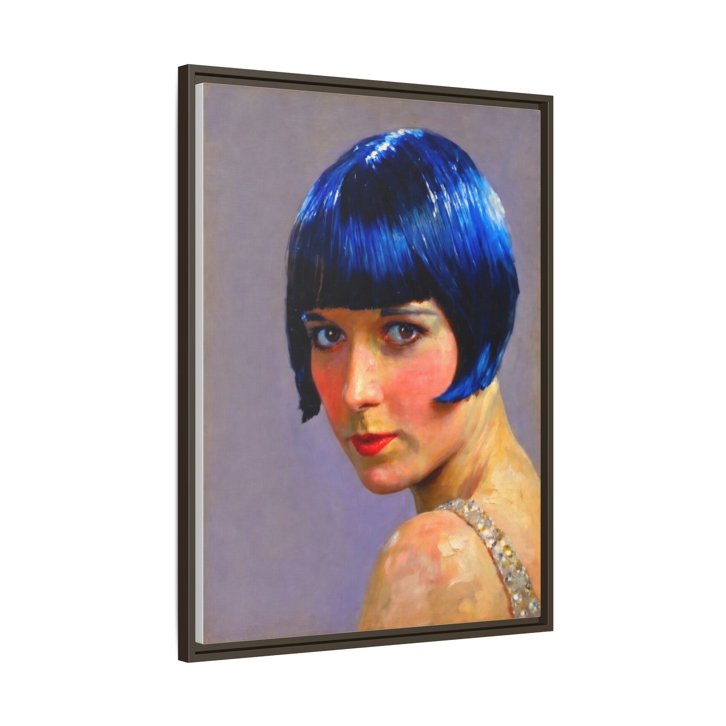 Framed Matte Canvas Art Print — Vintage Portrait with Blue Bob