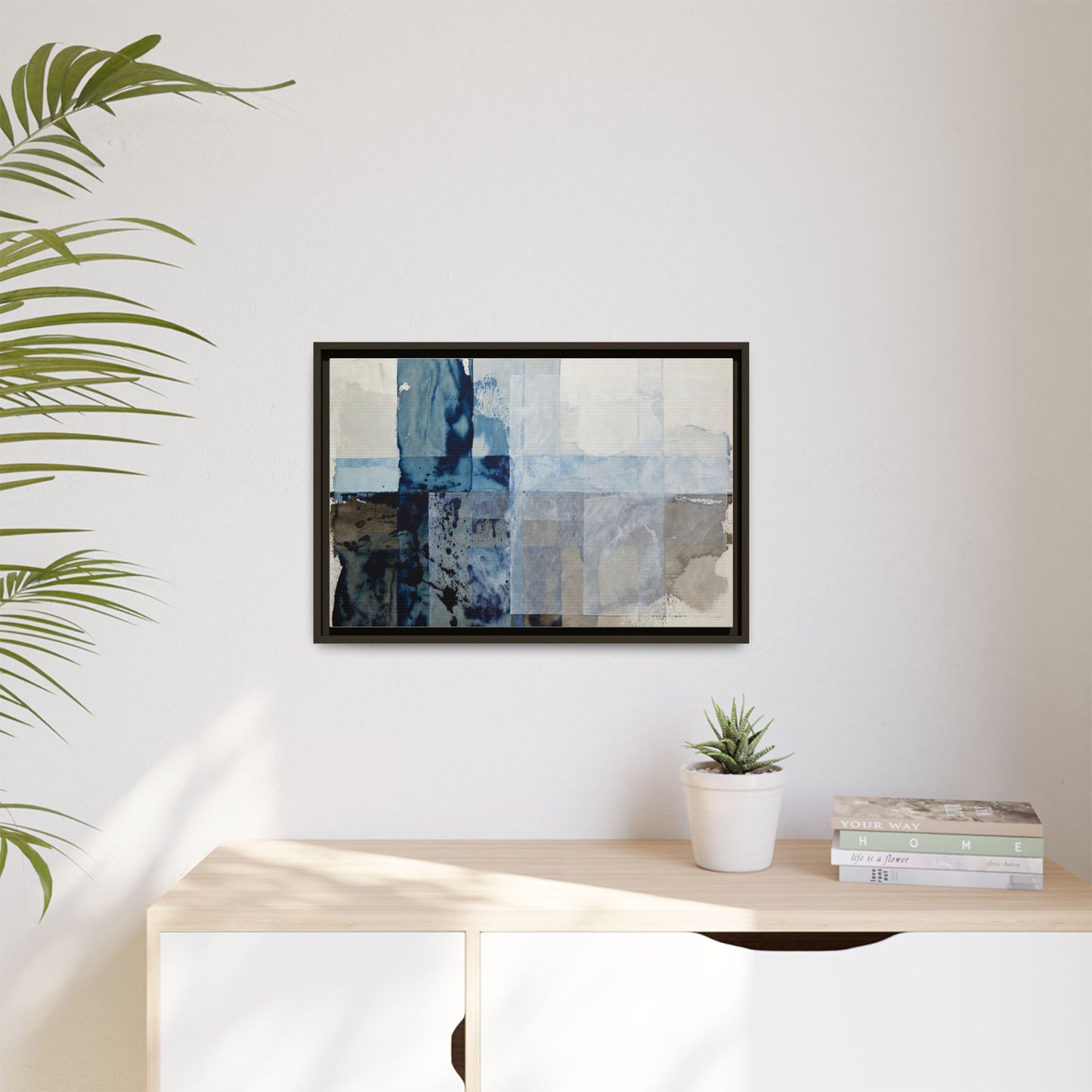 Abstract Coastal Blue Framed Canvas Art