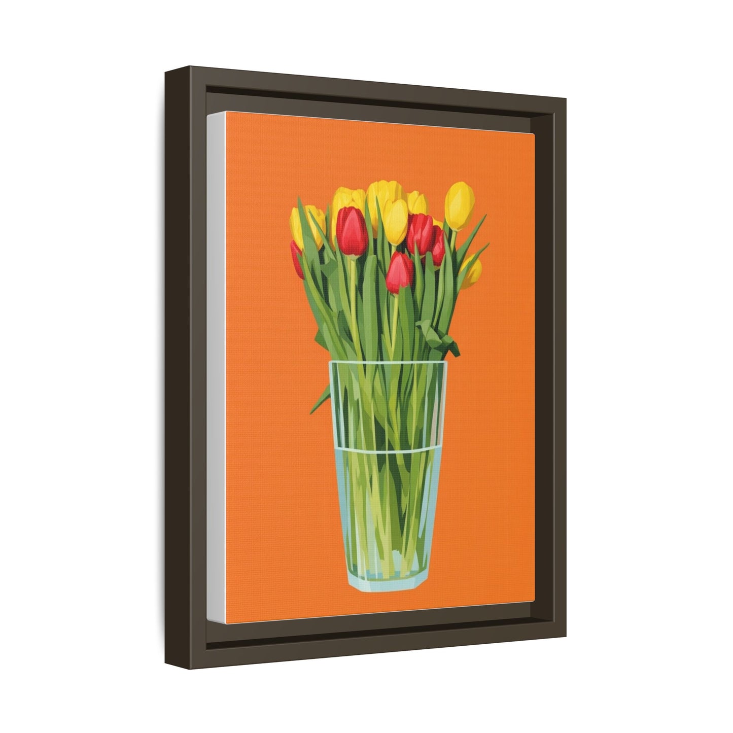 Framed Tulip Canvas Print — Colorful Tulips in Glass Vase
