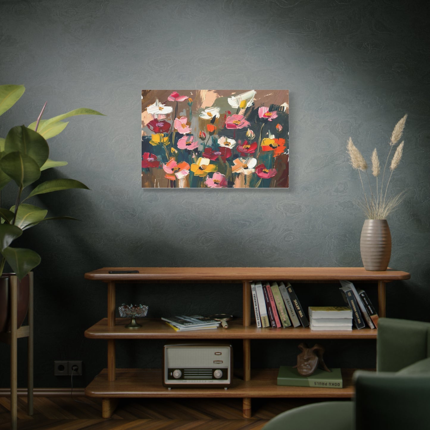 Abstract Floral Canvas Wall Art — Colorful Poppies Matte Stretched Print