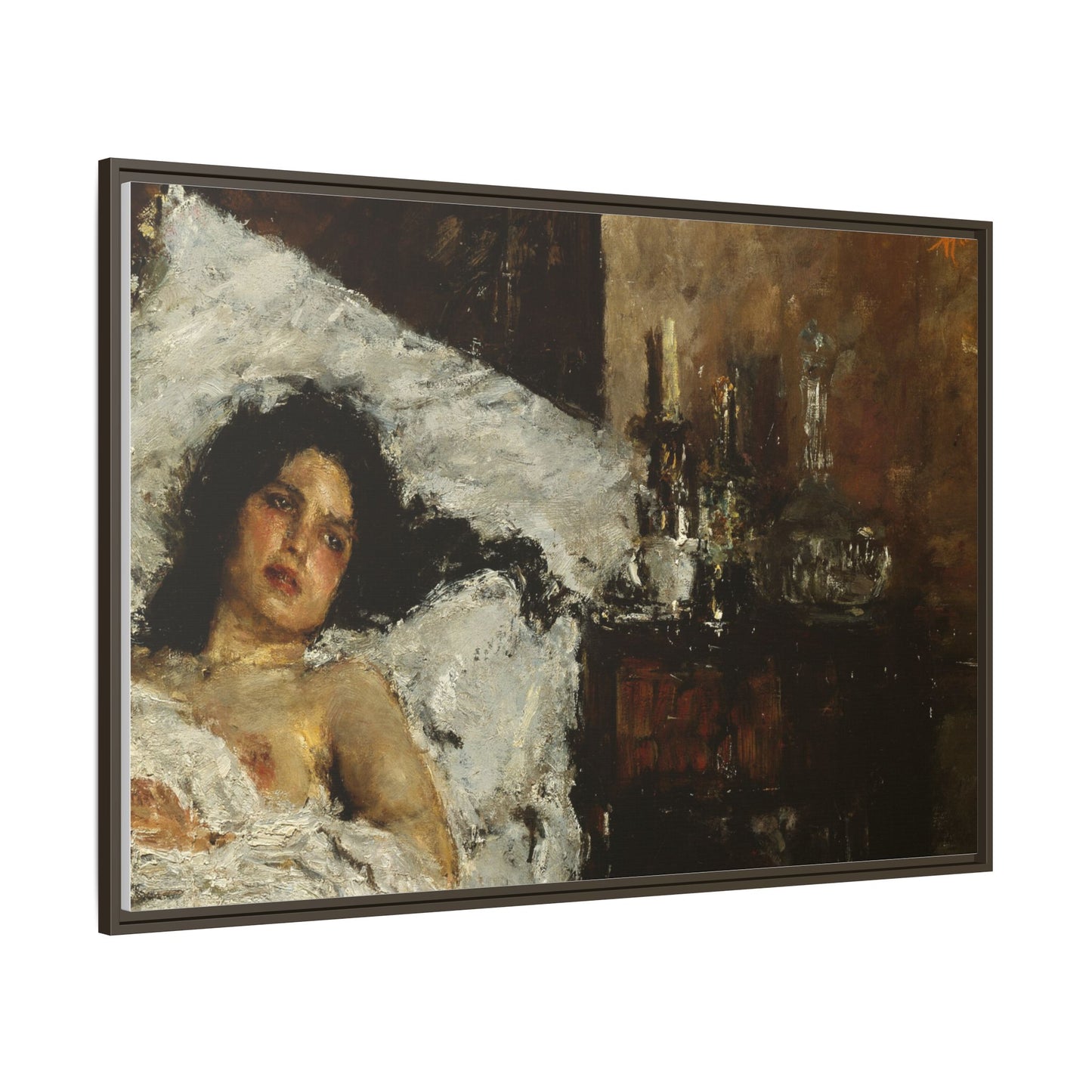 Resting by Antonio Mancini Framed Matte Canvas Wall Art Print