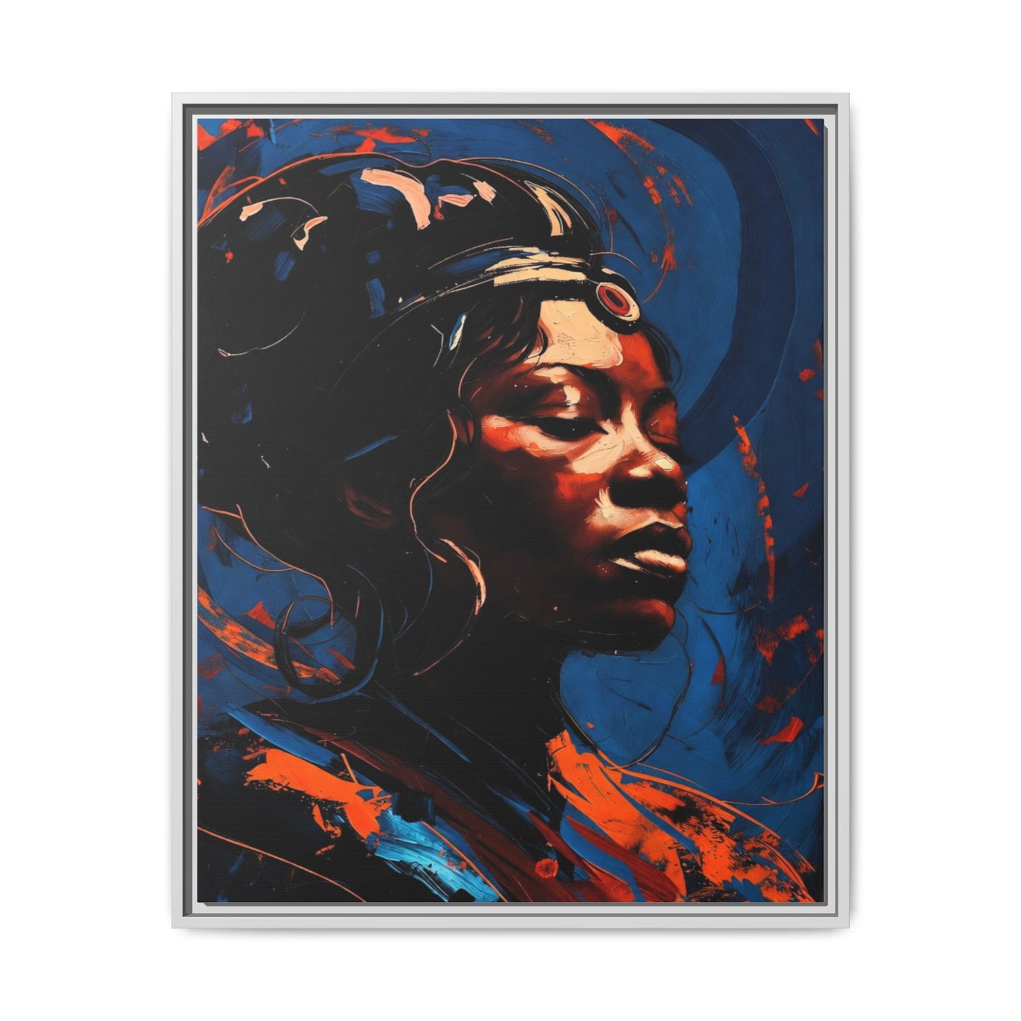 Framed Matte Canvas Art - Vibrant Portrait of a Black Woman (Multi-Color)