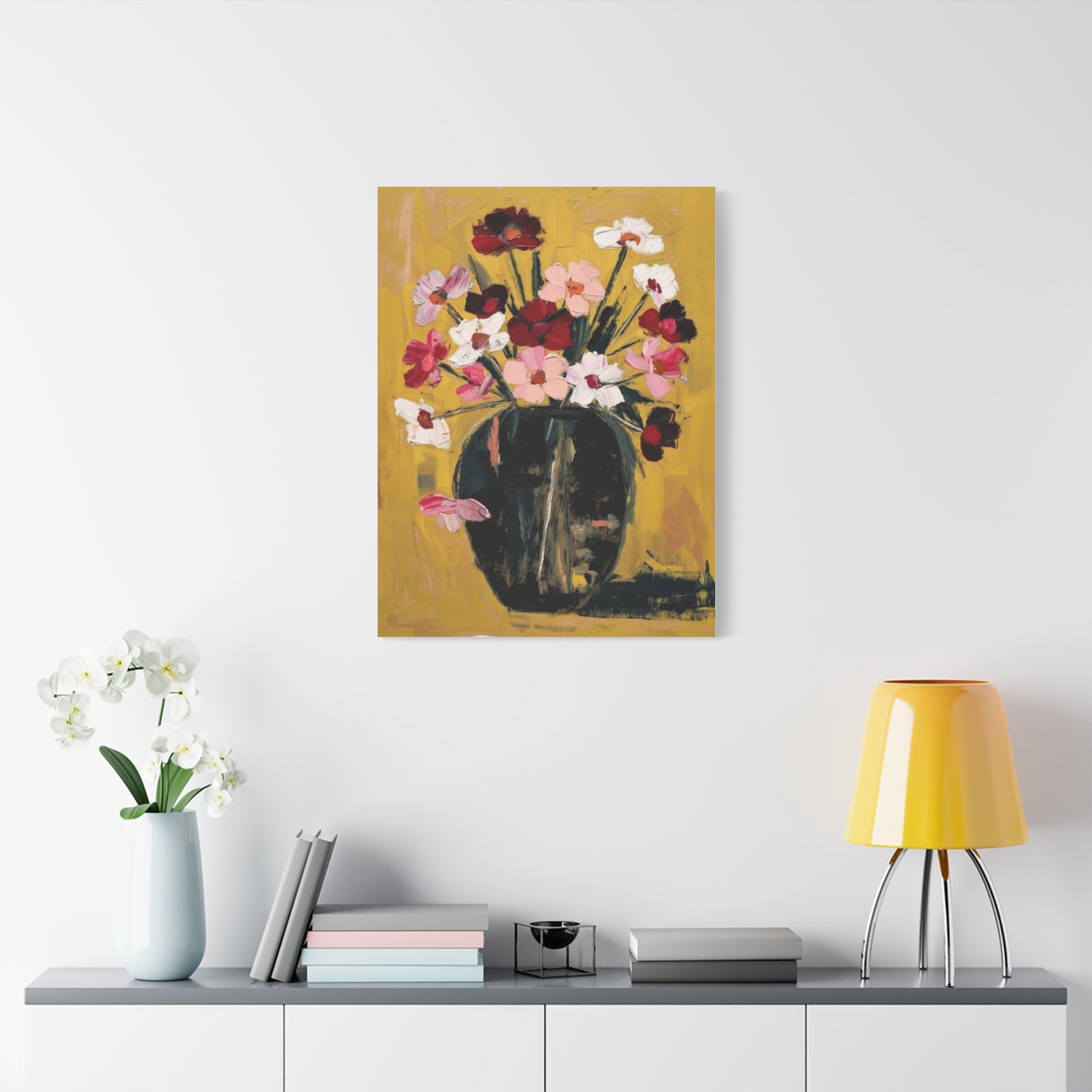 Floral Still Life Canvas Print  Pink & Red Wildflowers in Vase