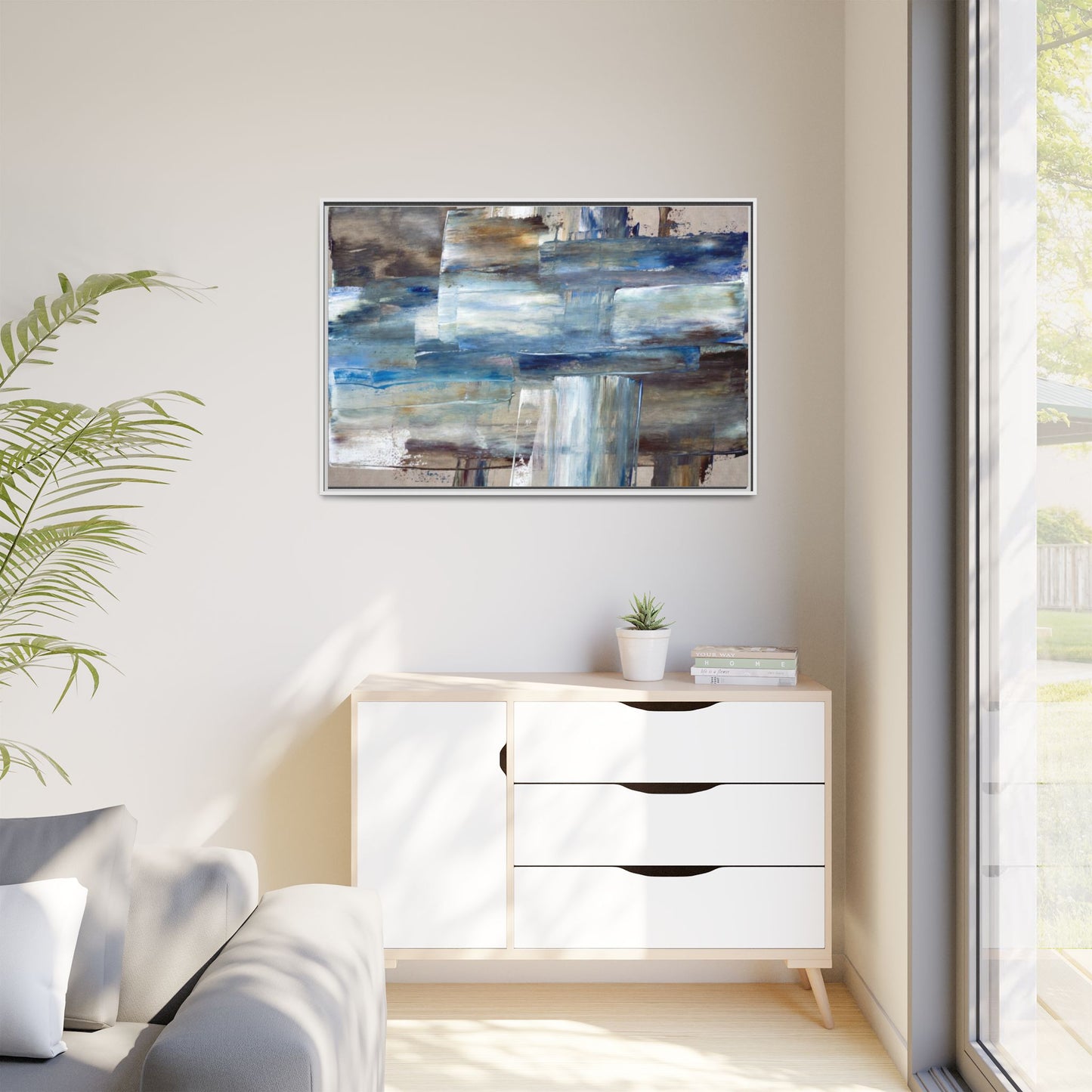 Abstract Blue Coastal Matte Canvas Framed Wall Art
