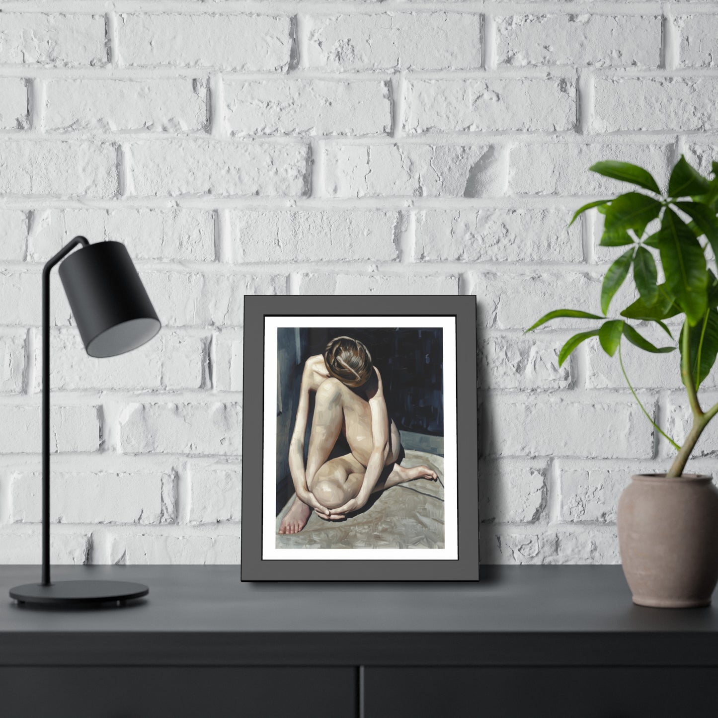 Framed Poster Contemplative Nude Figurative Art Print