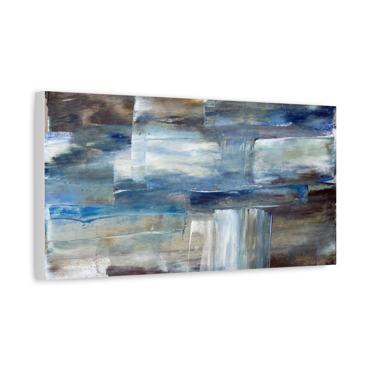 Abstract Blue Waterfall Matte Canvas Wall Art, Stretched 1.25"